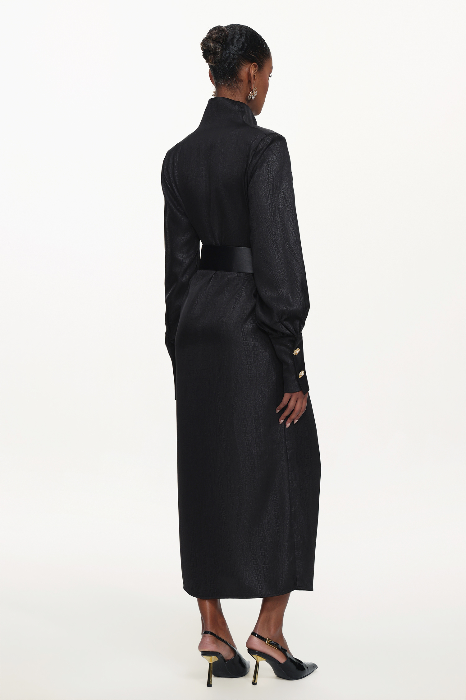 Indi Chic Contour Cowl Neck Long Sleeve Belted Maxi Dress