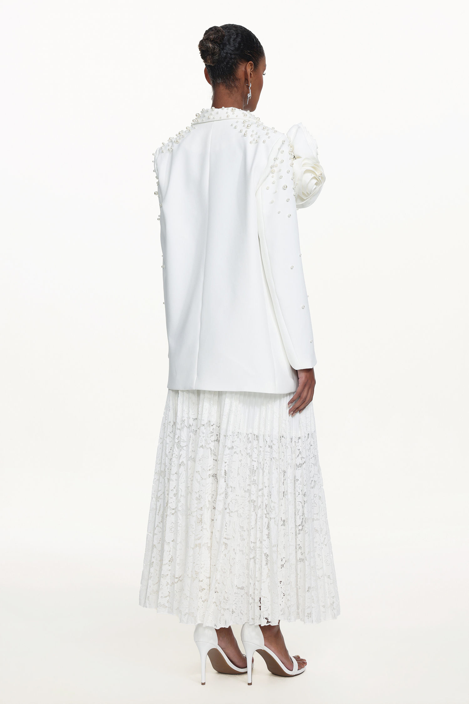 Lavender Romantic Tailored Long Sleeve Floral Pearl Blazer