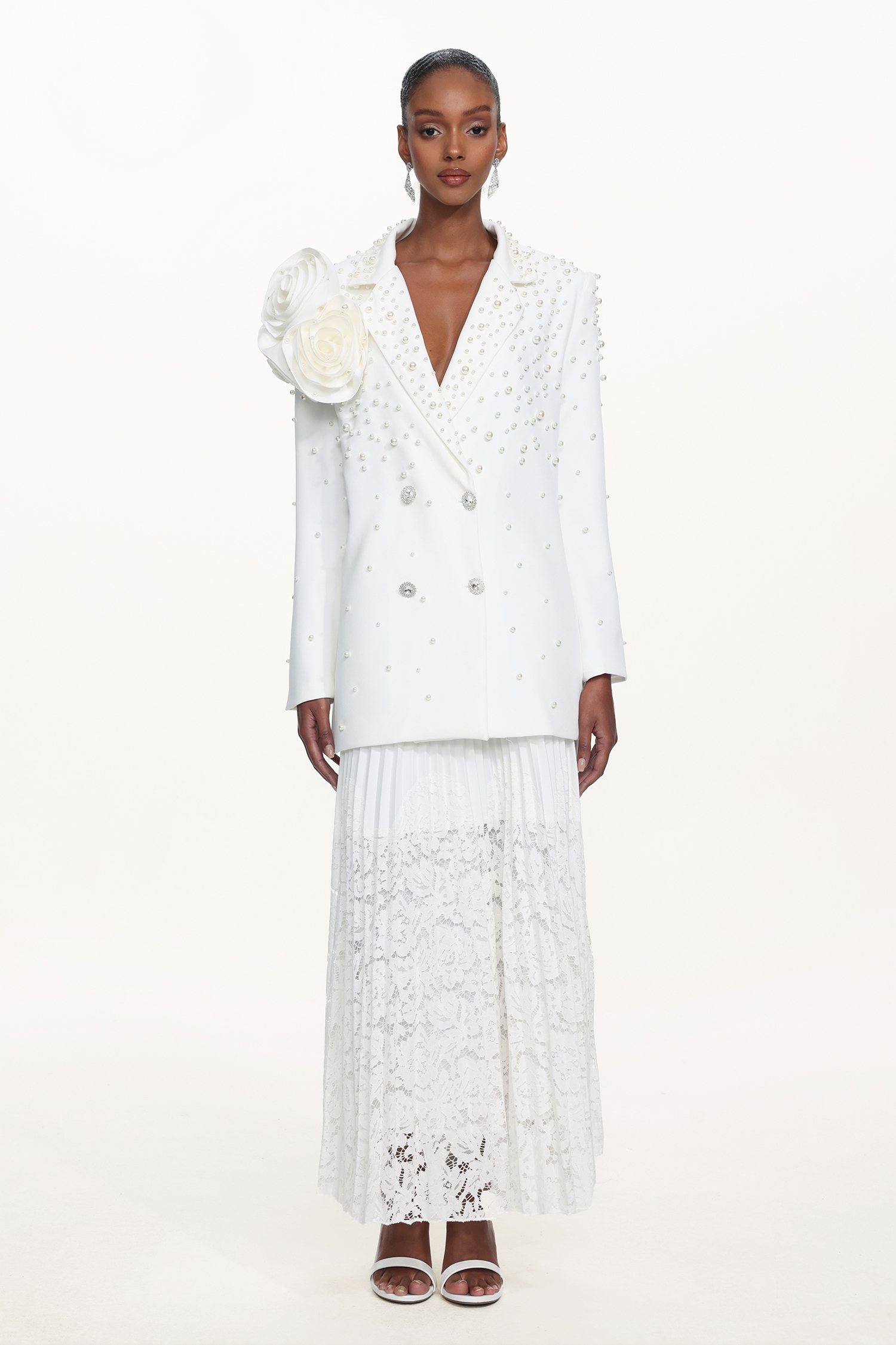 Lavender Romantic Tailored Long Sleeve Floral Pearl Blazer