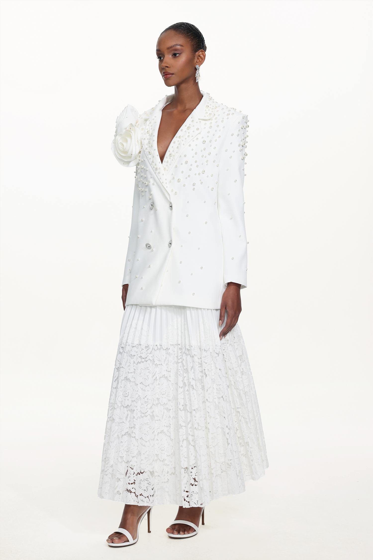 Lavender Romantic Tailored Long Sleeve Floral Pearl Blazer