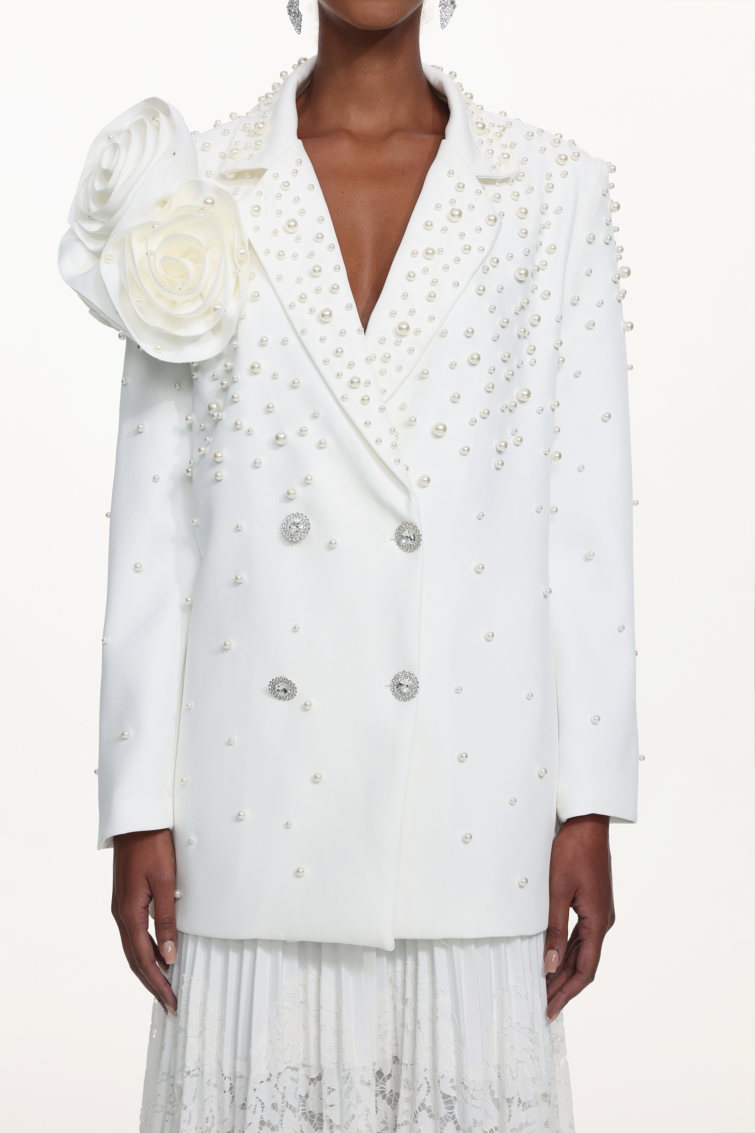 Lavender Romantic Tailored Long Sleeve Floral Pearl Blazer