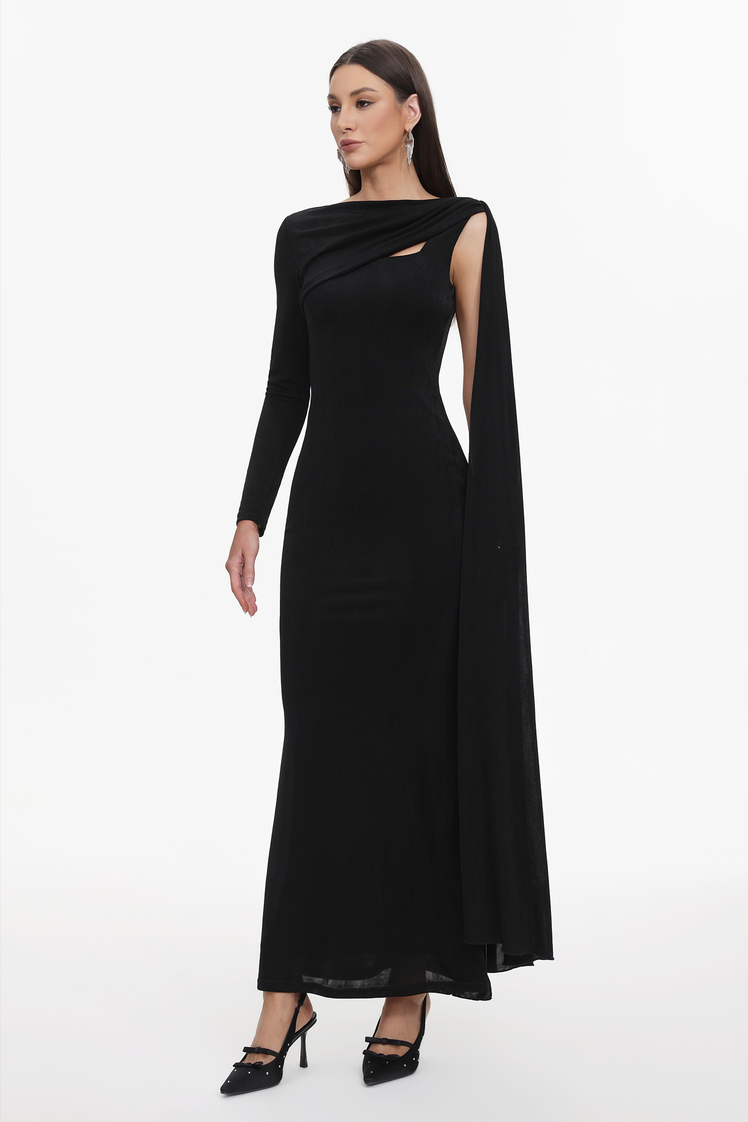 Louxia Elegant Contour One Sleeve Asymmetric Cape Maxi Dress