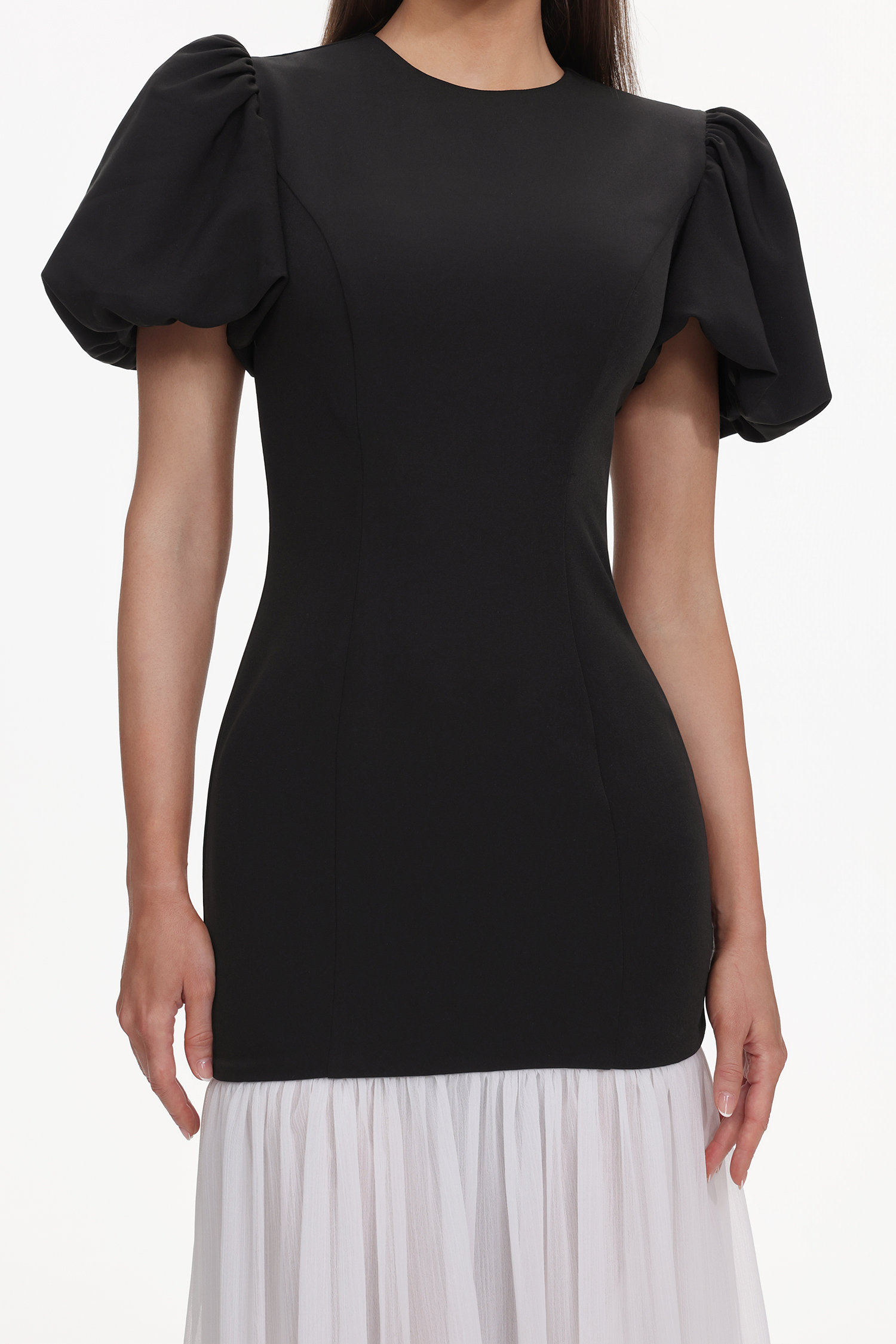 Spiral Classic Tailored Puff Sleeve Pleated Contrast Maxi Dress