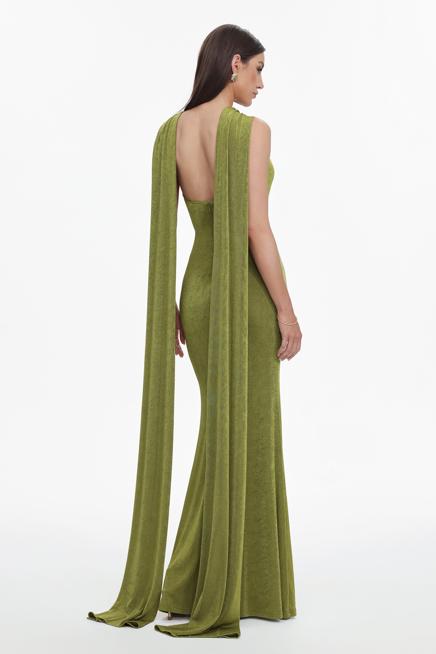 Romelle Elegant Contour Twist Halter Cape Cut Out Maxi Dress