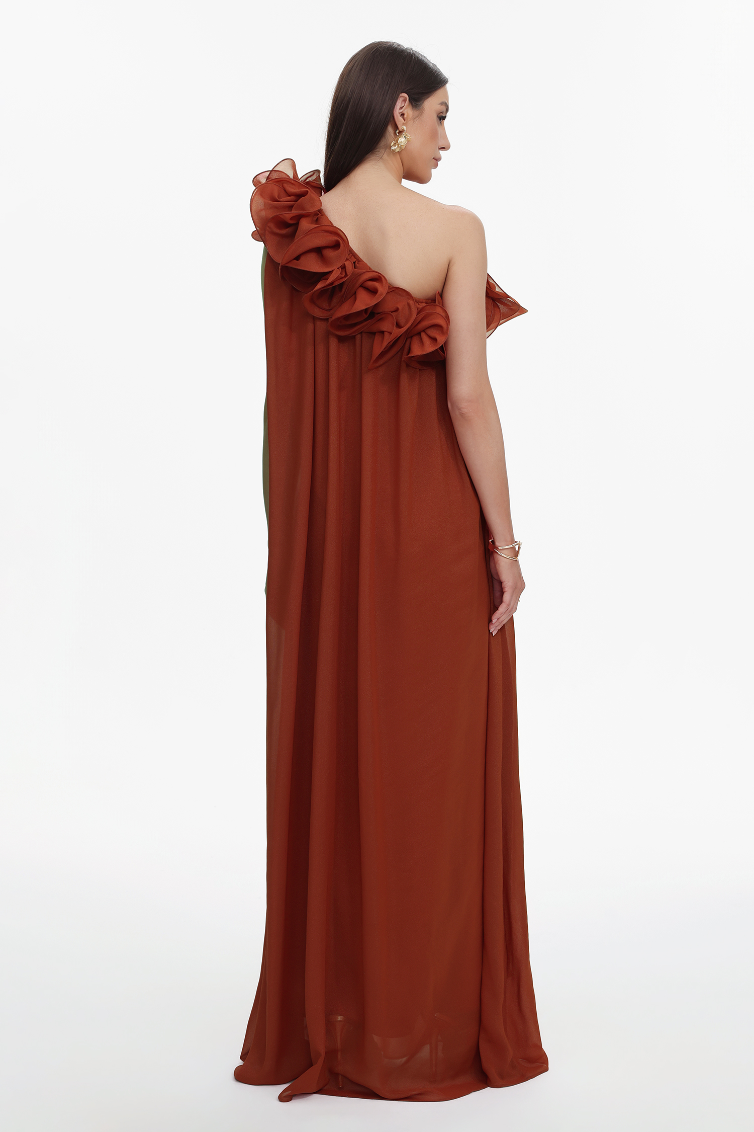 Neal Resort Flowy One Shoulder Ruffle Maxi Dress