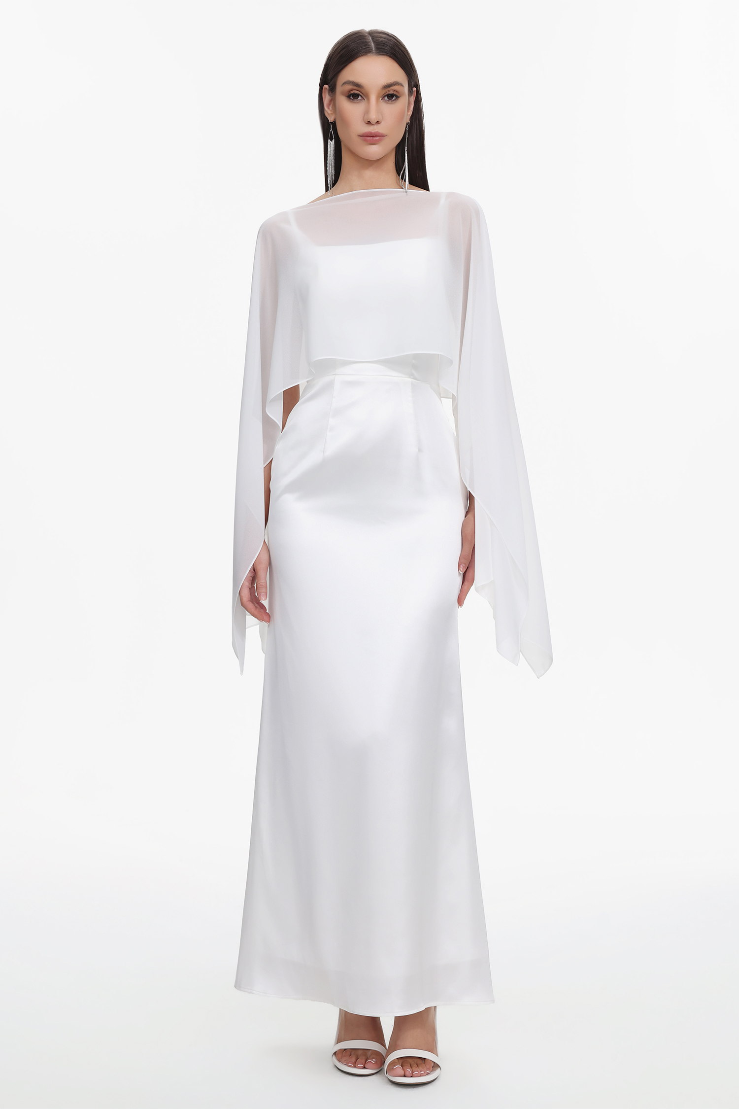 Sinai Elegant Flowy Sleeveless Chiffon Cape Maxi Dress