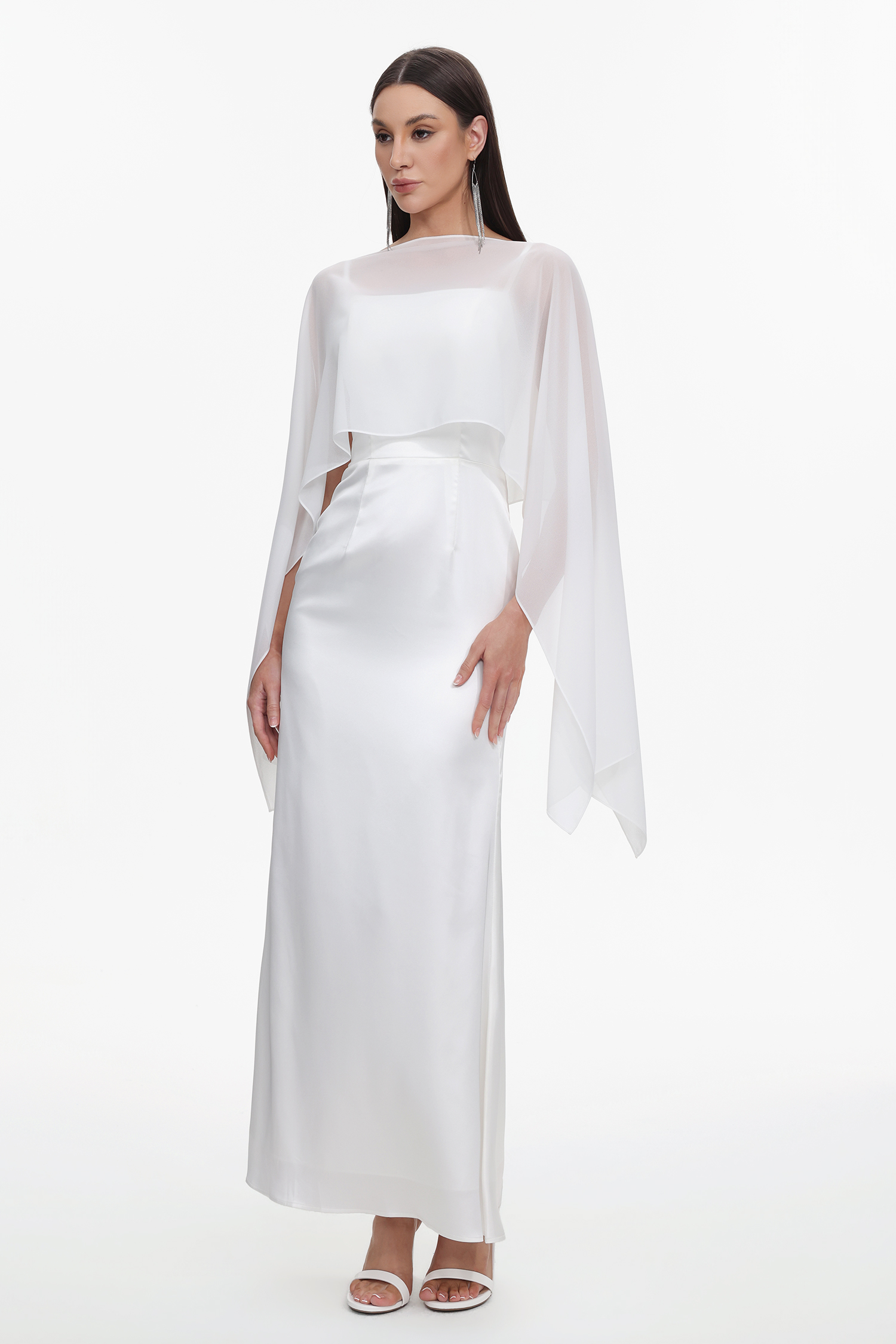 Sinai Elegant Flowy Sleeveless Chiffon Cape Maxi Dress