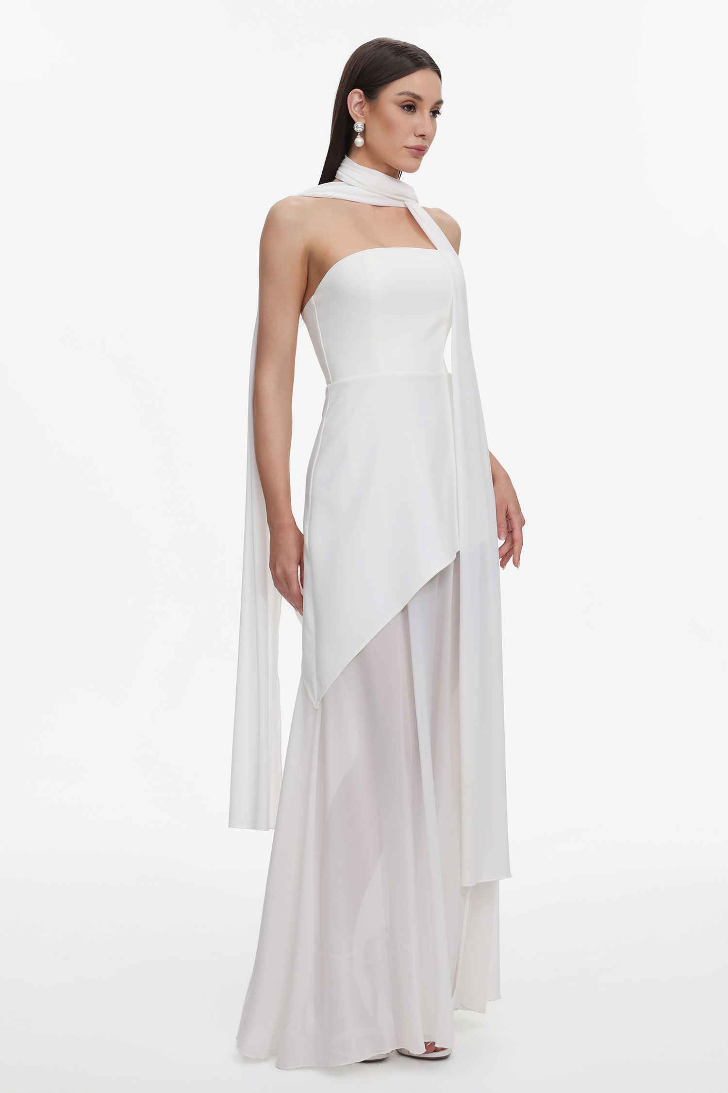 Kater Elegant Tailored Strapless Woven Mesh Maxi Dress