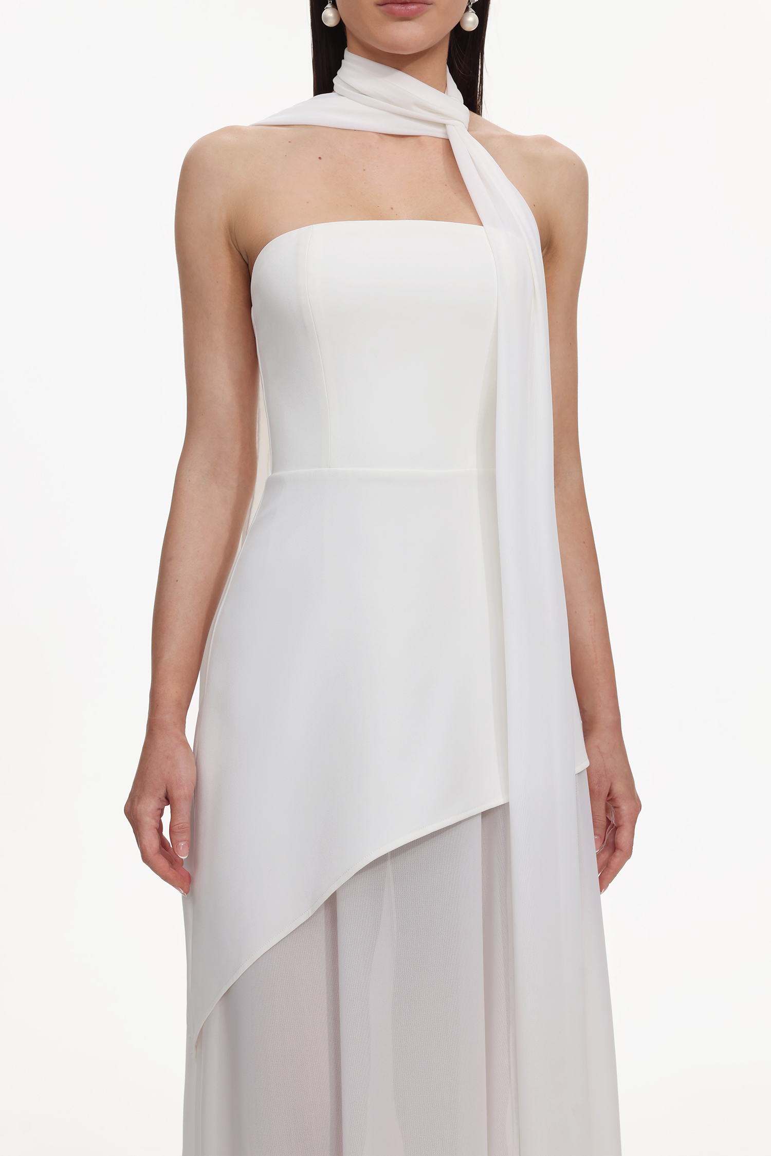 Kater Elegant Tailored Strapless Woven Mesh Maxi Dress