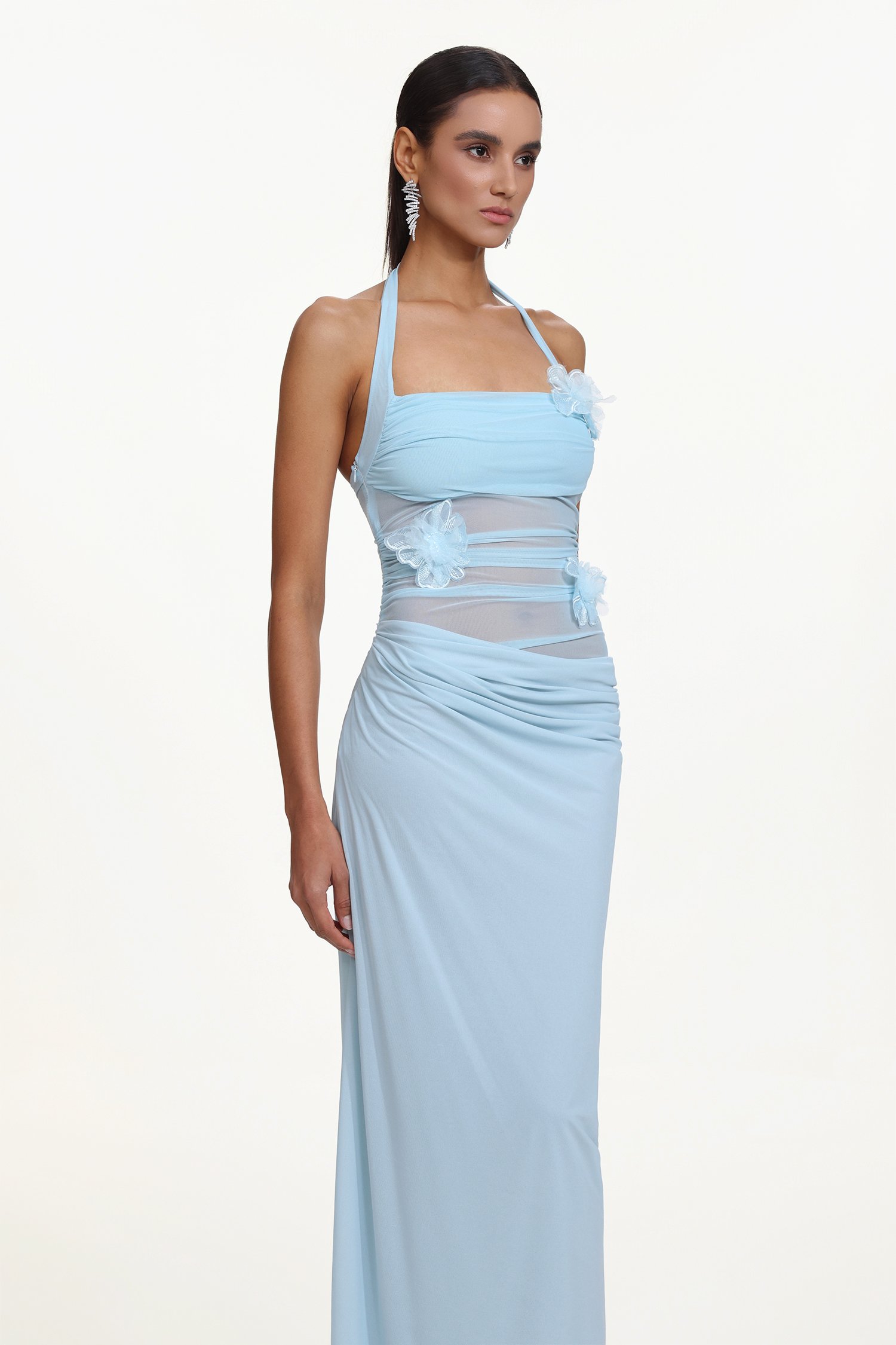 Lacava Romantic Contour Halter Ruched Floral Maxi Dress