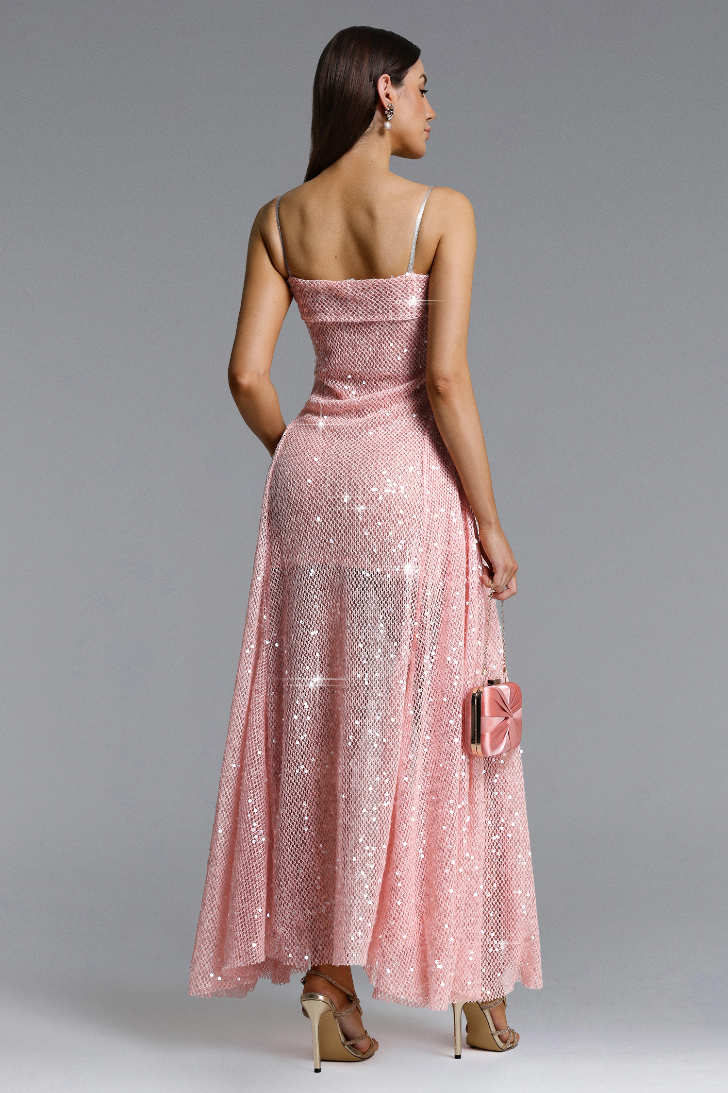 Poly Romantic Flowy Sleeveless Sequin Maxi Dress