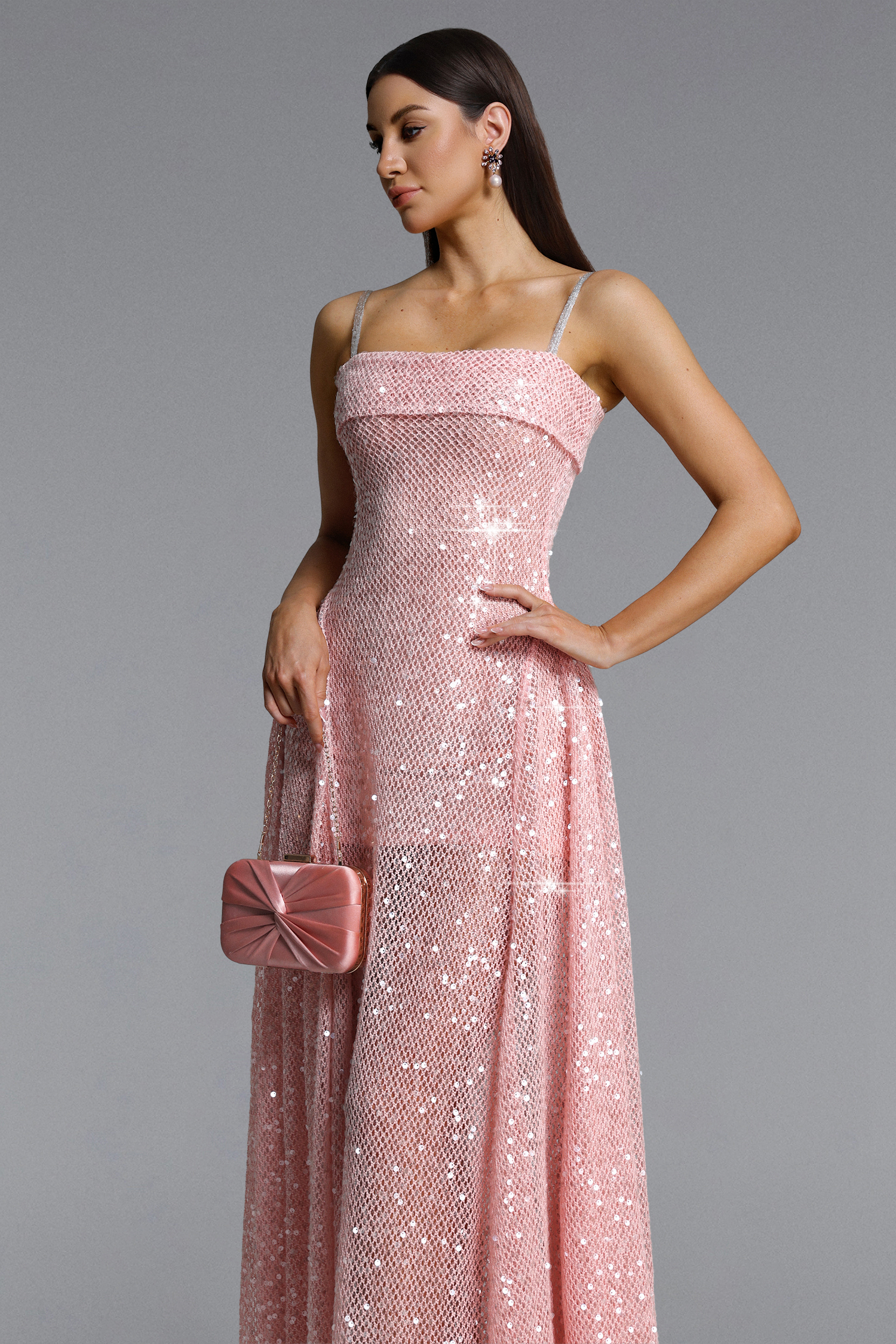 Poly Romantic Flowy Sleeveless Sequin Maxi Dress