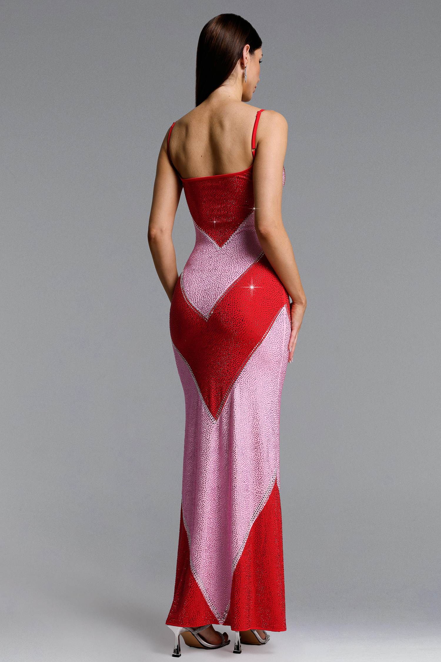 Maoma Glamorous Contour Sleevelss Contrast Crystal Maxi Dress