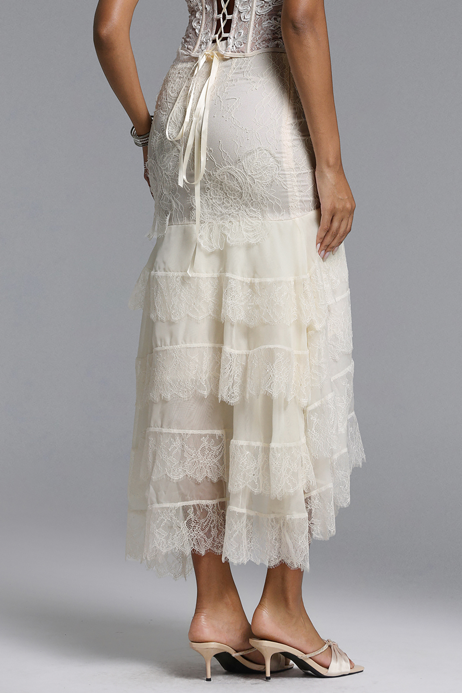 Delilah Romantic Flowy Ruffle Lace Maxi Skirt