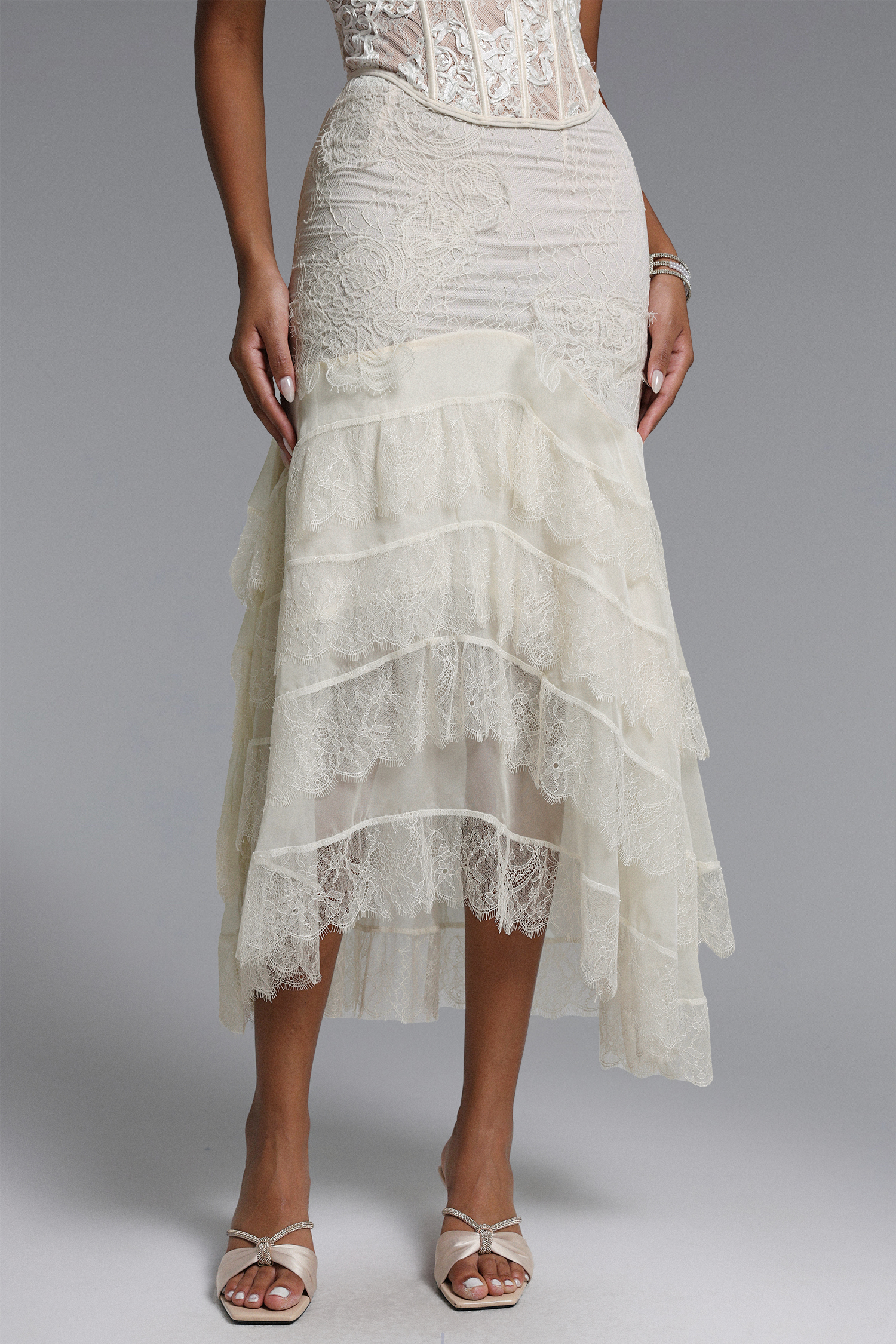 Delilah Romantic Flowy Ruffle Lace Maxi Skirt