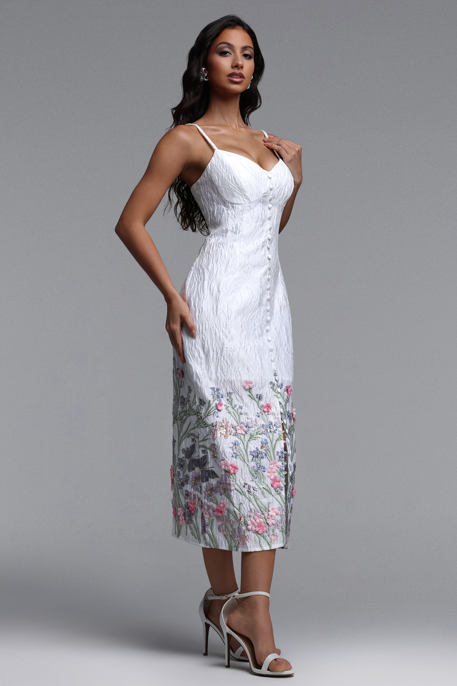 Rola Resort Cinched Sleeveless Embroidered Floral Maxi Dress