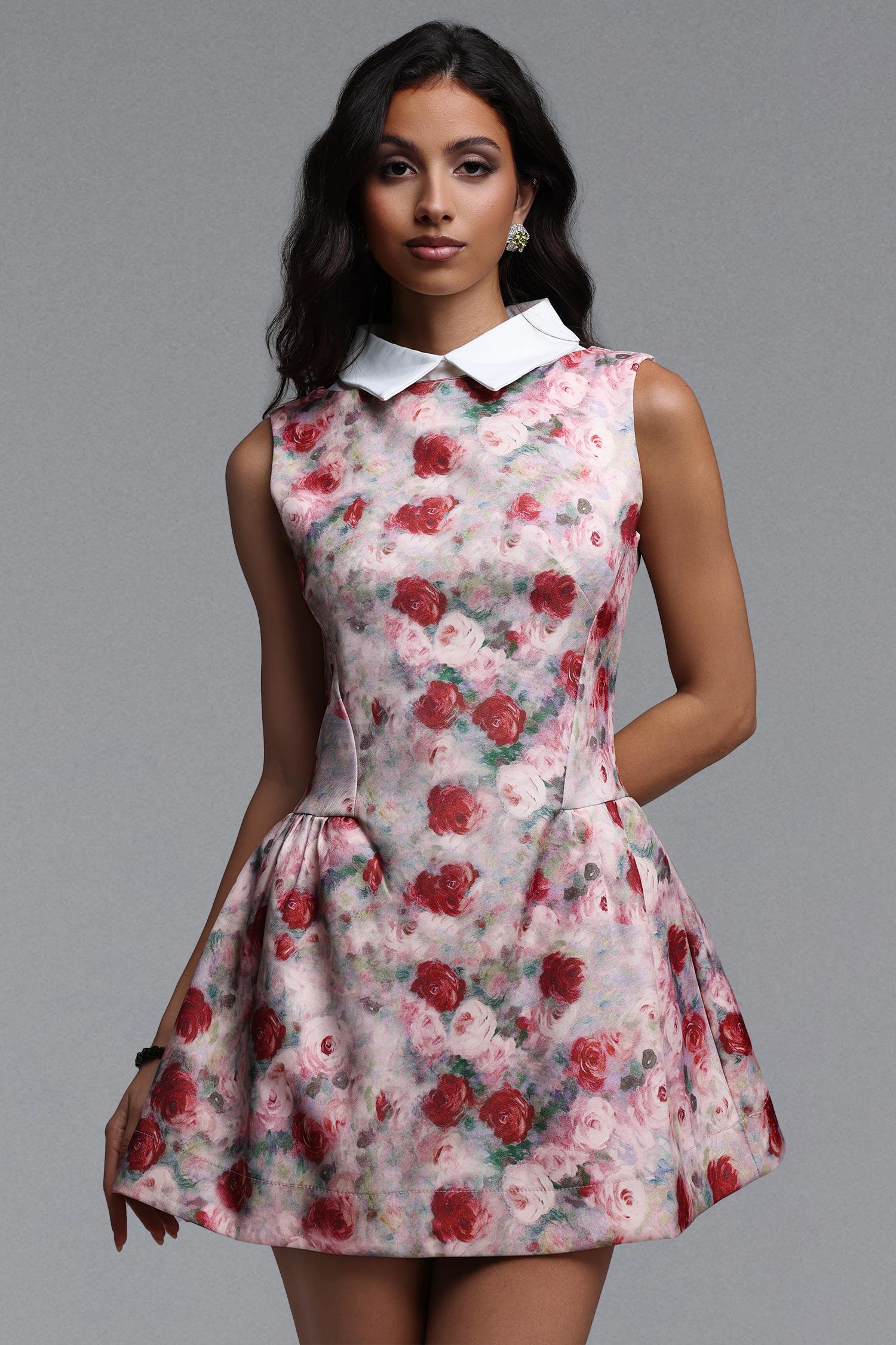 Molia Chic Tailored Sleeveless Floral Print Woven Mini Dress