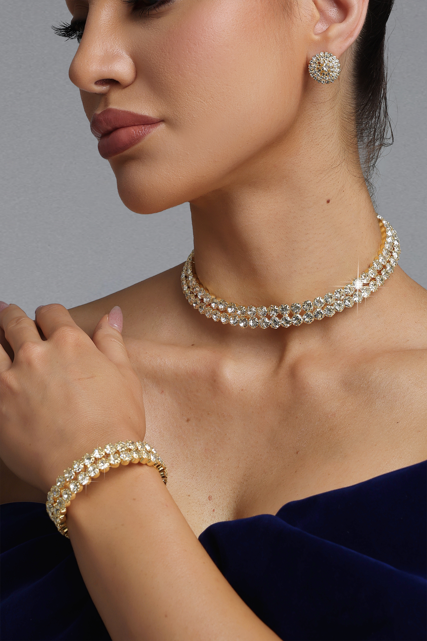 Minola Chunky Gold Pave Rhinestone Jewelry Set