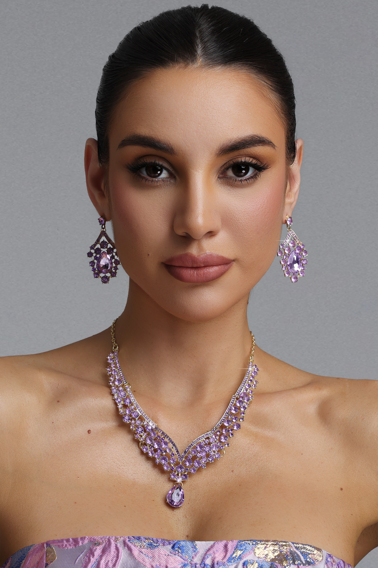 Vosa  Vintage Royal Purple Teardrop Diamond V Neck Two Piece Set