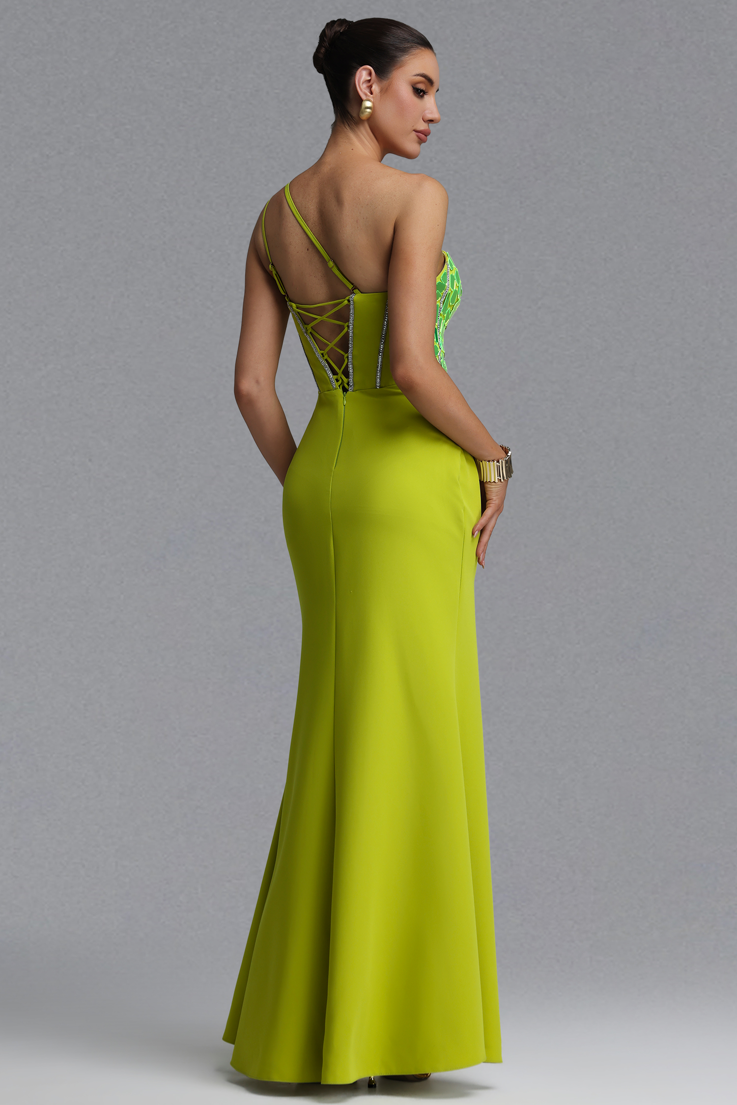 Kyli Fashion Slim One Shoulder Mirror Pleated Maxi Dress