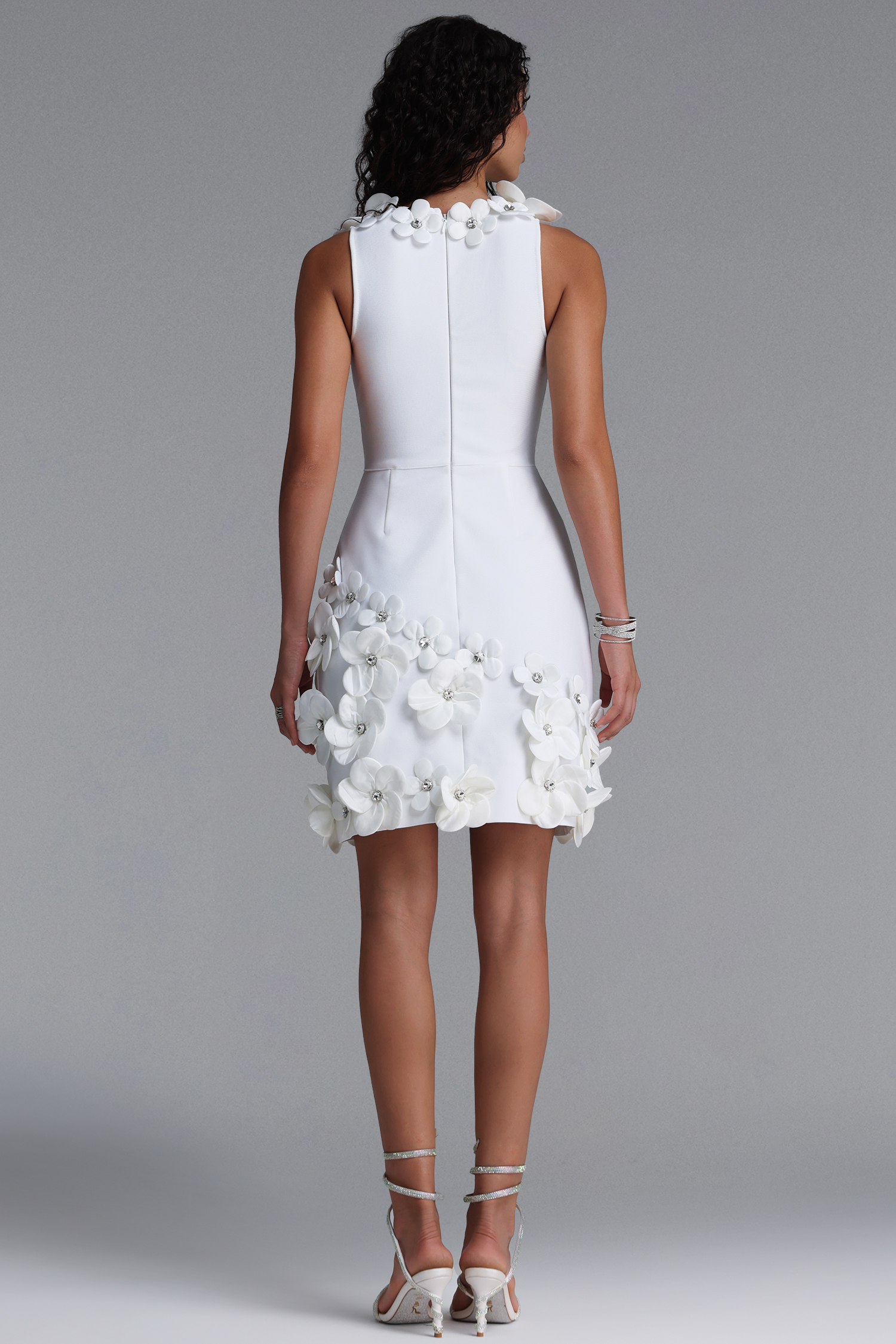 Taj Chic Contour Deep V Floral Contrast Bandage White Mini Dress