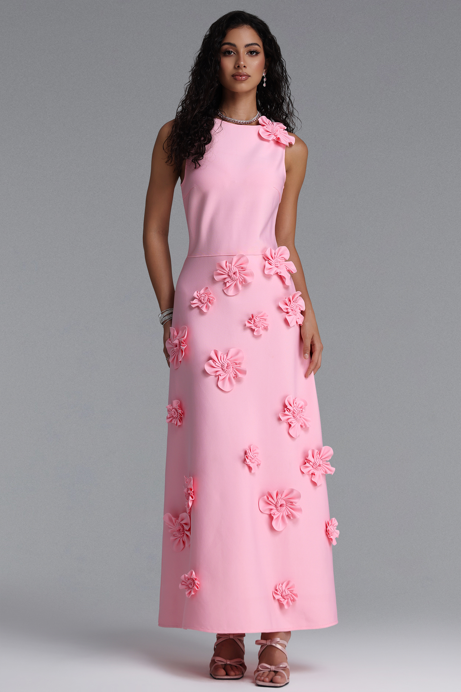 Melisa Elegant Sleeveless Floral Bandage Midi Dress