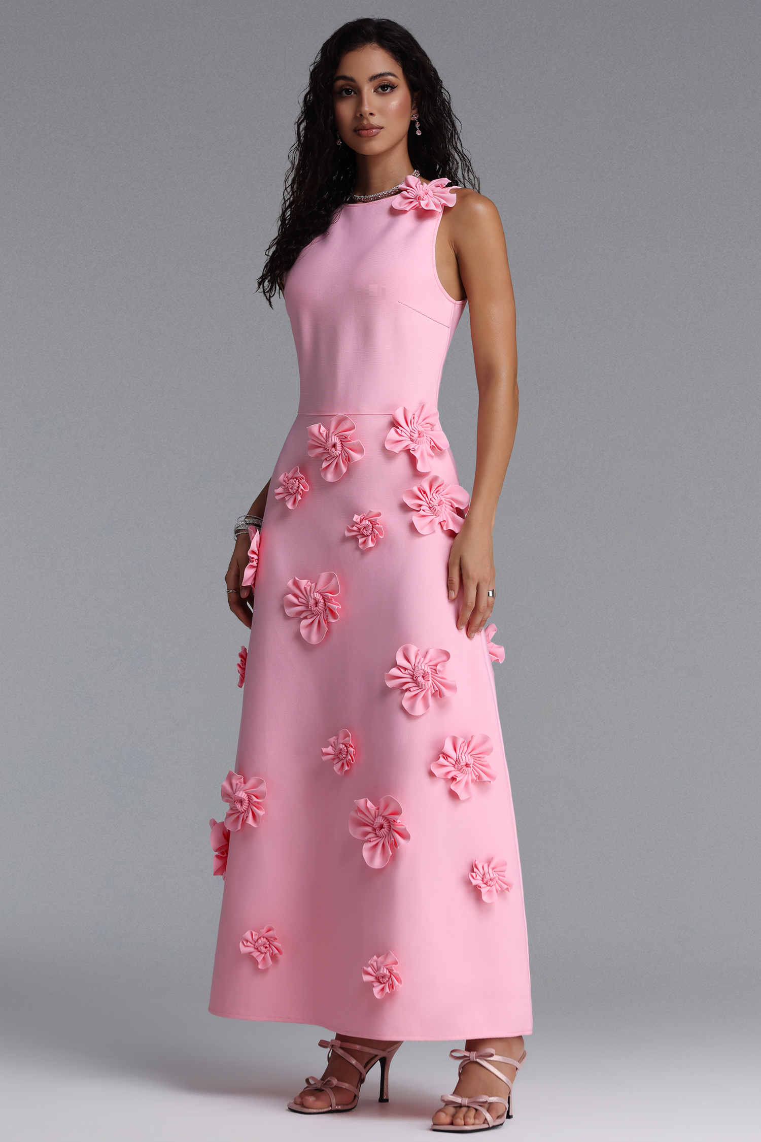 Melisa Elegant Sleeveless Floral Bandage Midi Dress
