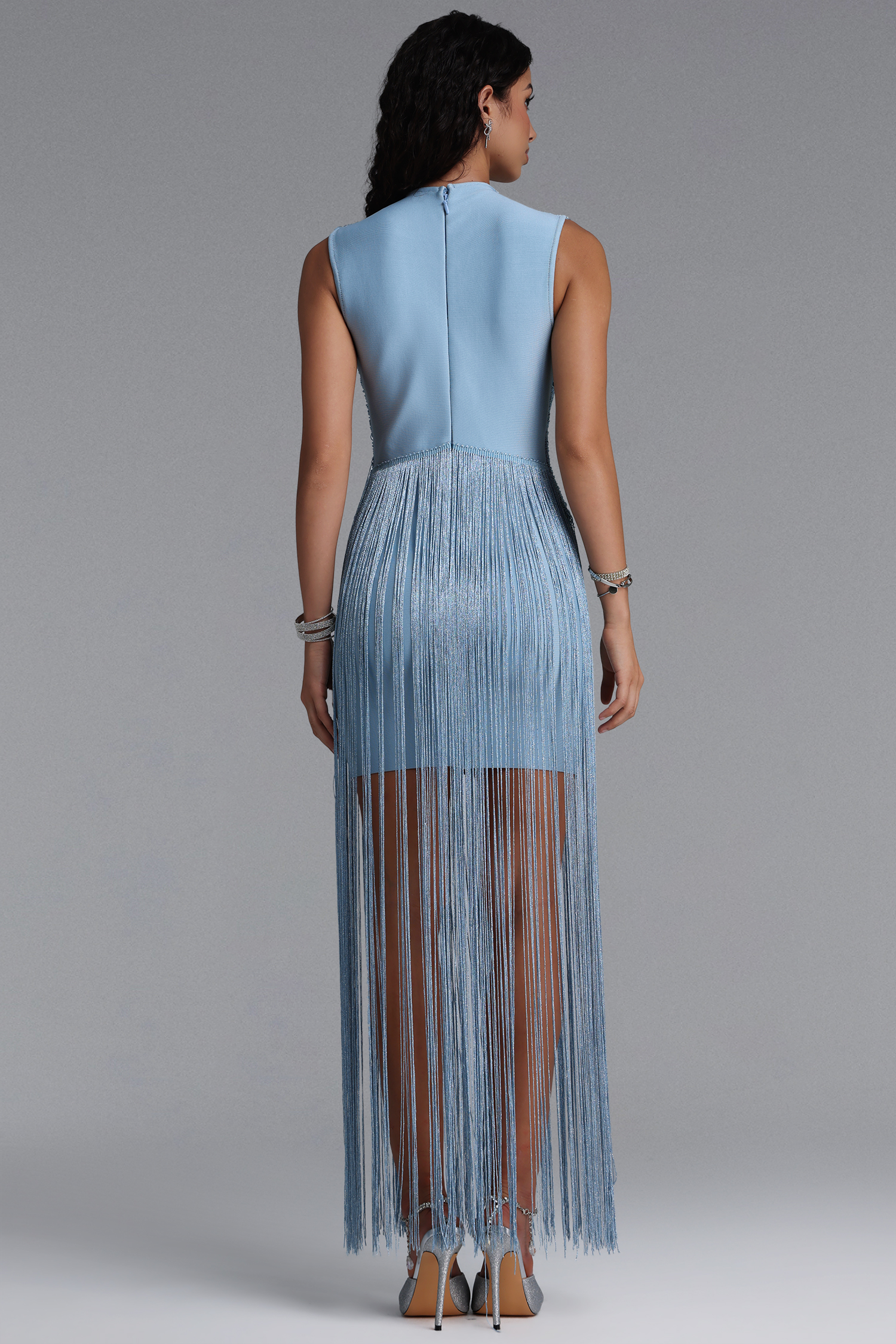 Vincy Elegant Sleeveless Fringe Bandage Maxi Dress
