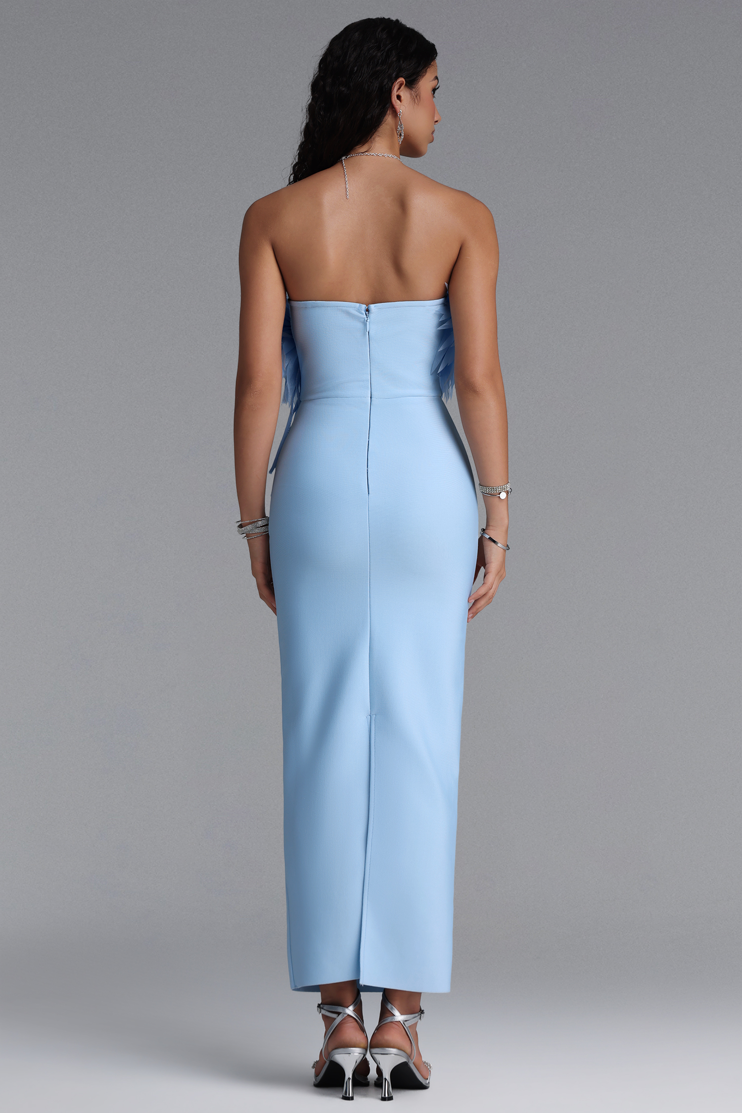 Wenie Gentle Feather Off Shoulder Tassel Bandage Maxi Dress