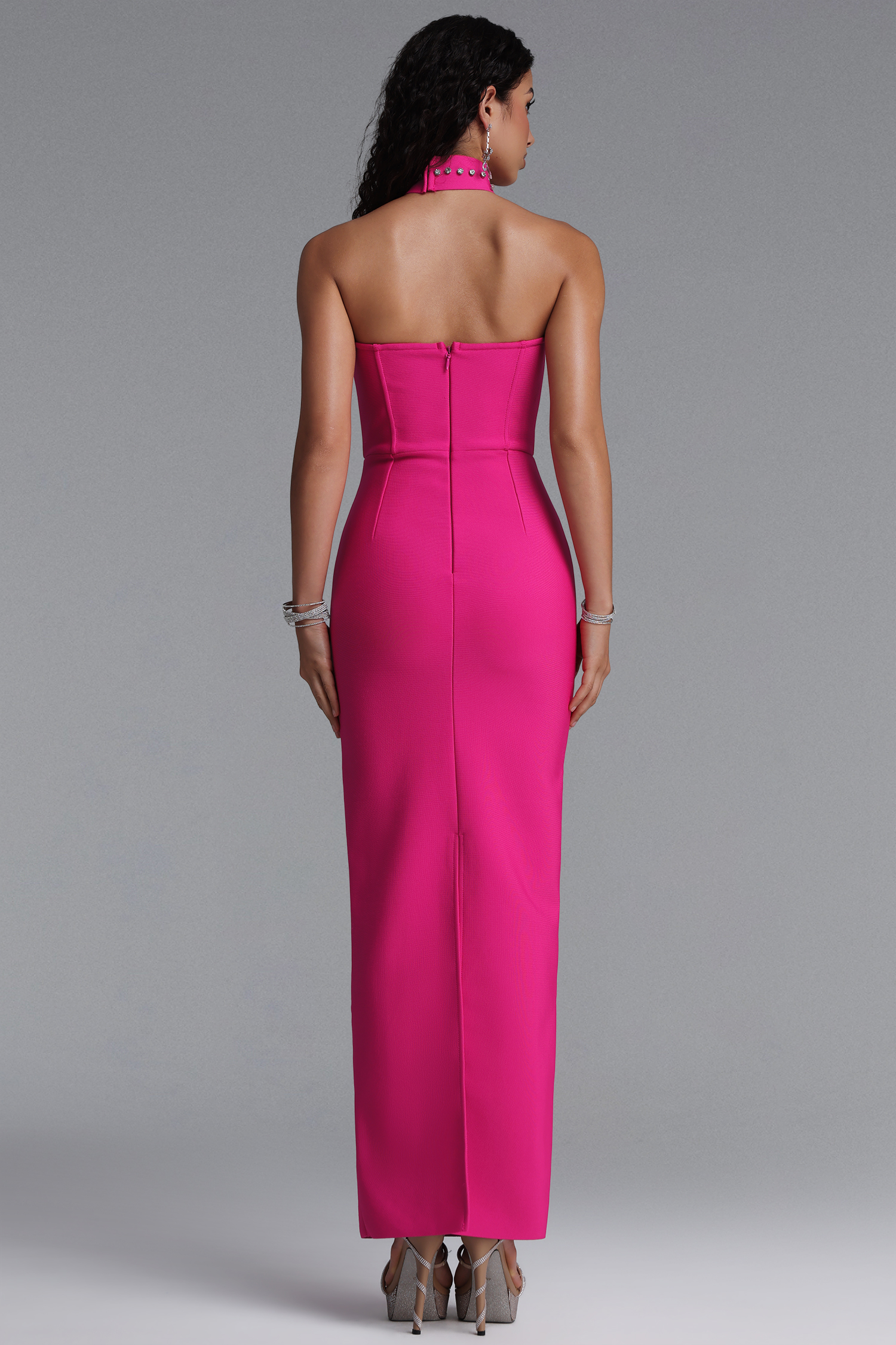 Emilee Luxury Contour Choker Rhinestone Bandage Maxi Dress