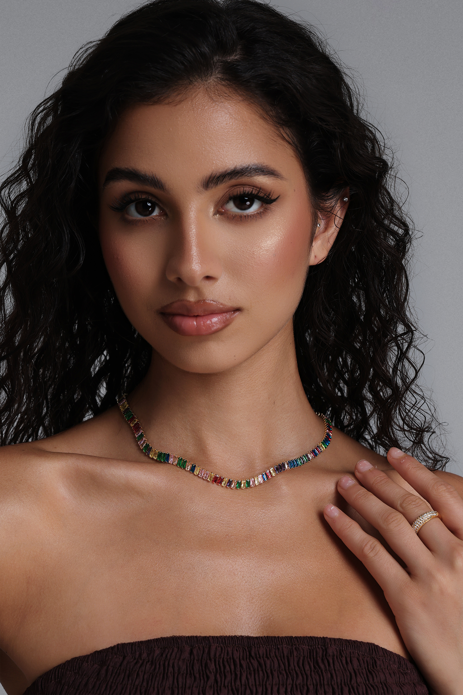 Laila Rainbow Baguette Crystal Necklace