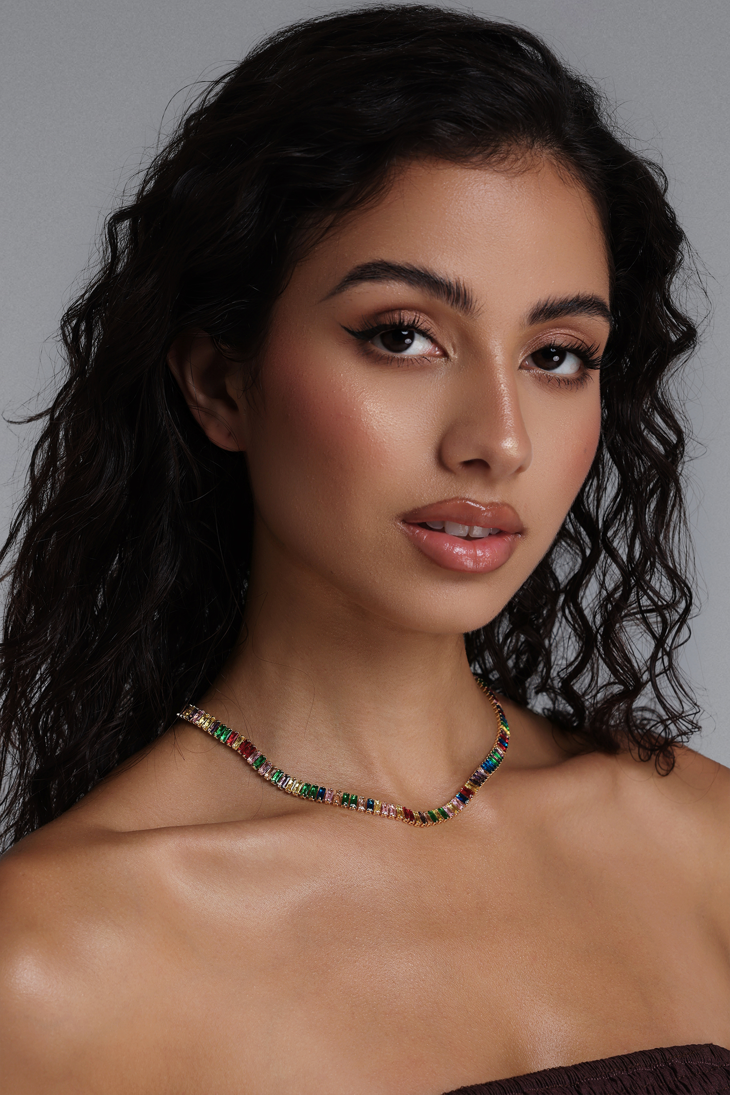 Laila Rainbow Baguette Crystal Necklace
