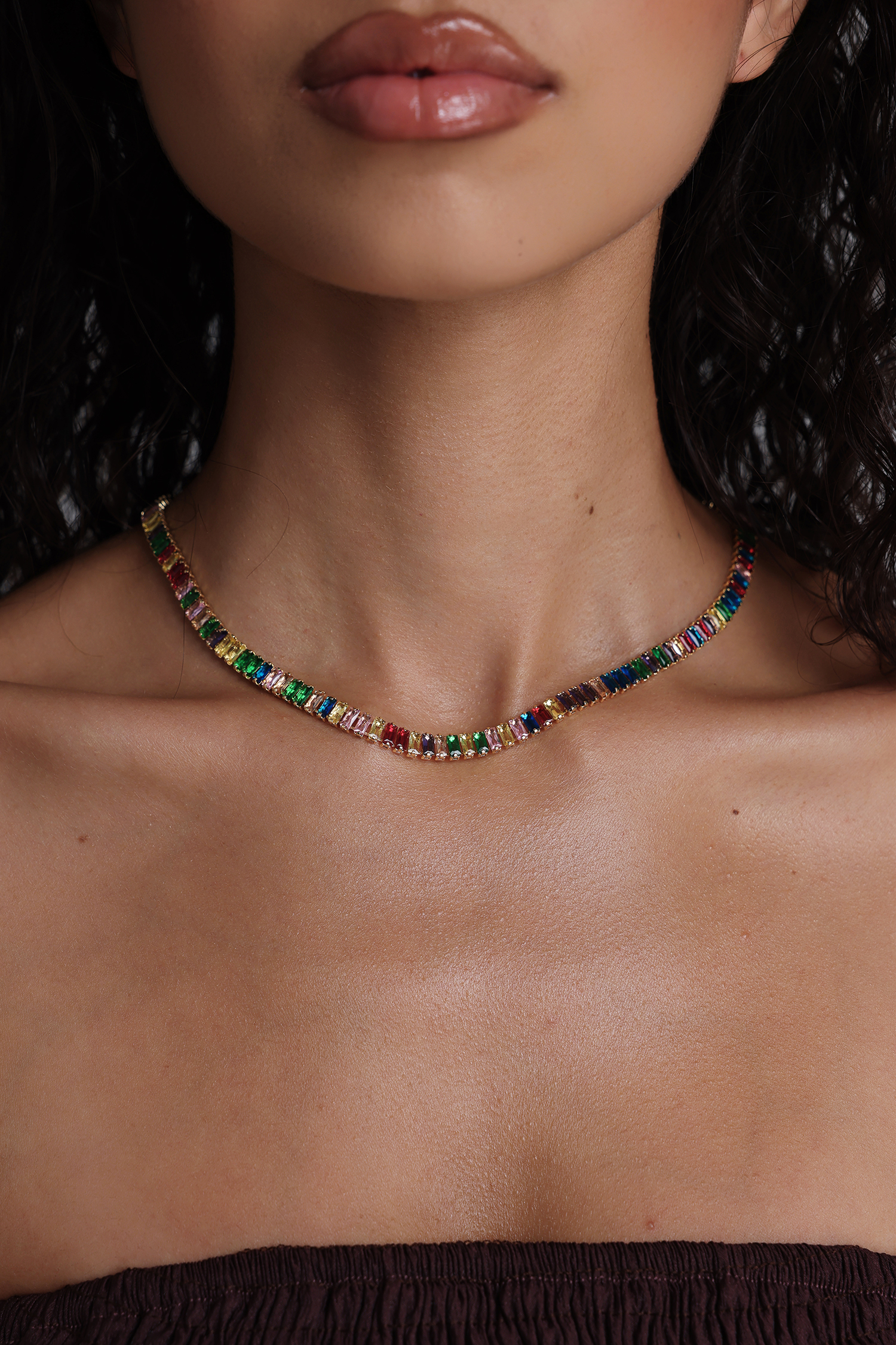 Laila Rainbow Baguette Crystal Necklace