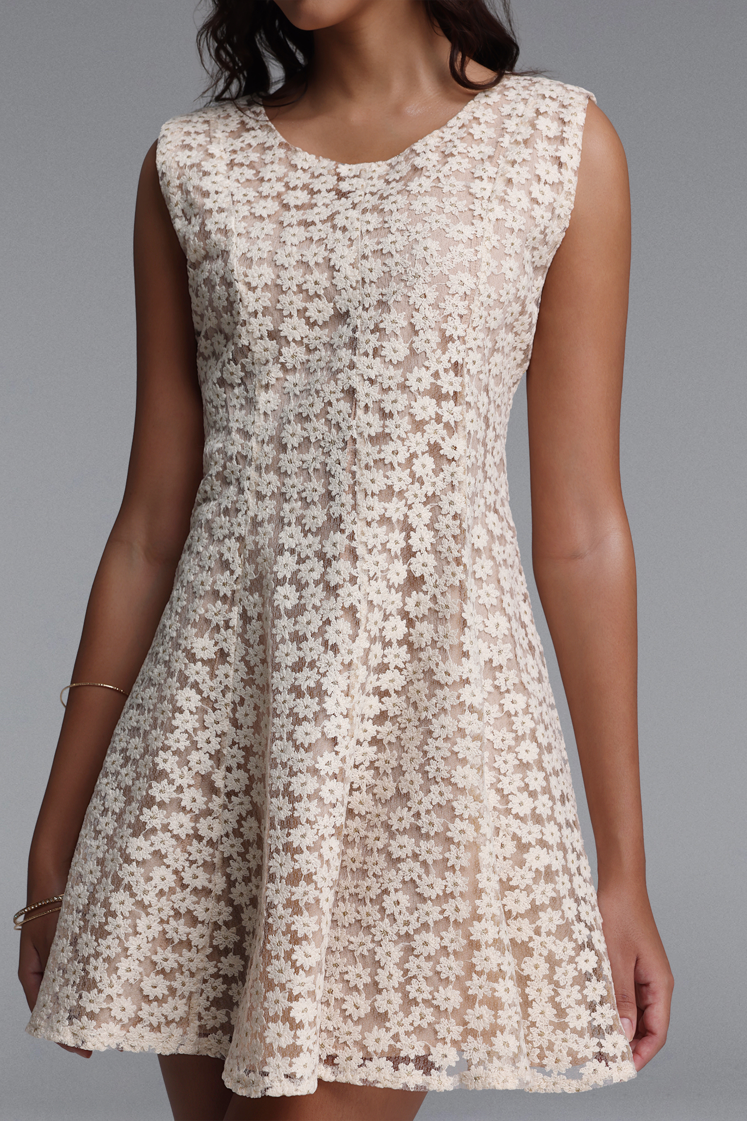 Teagan Romantic Flowy Round Neck Sleeveless Floral Woven Mini Dress