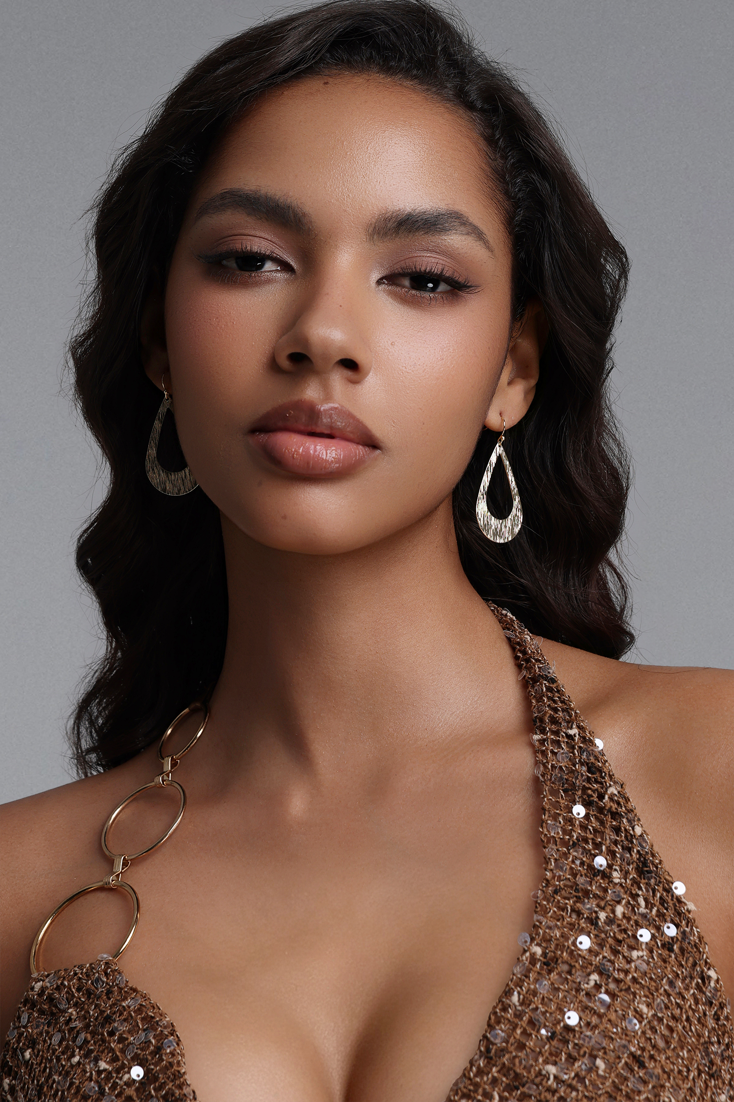 Zalea Hollow Teardrop Brushed Gold Drop Earrings