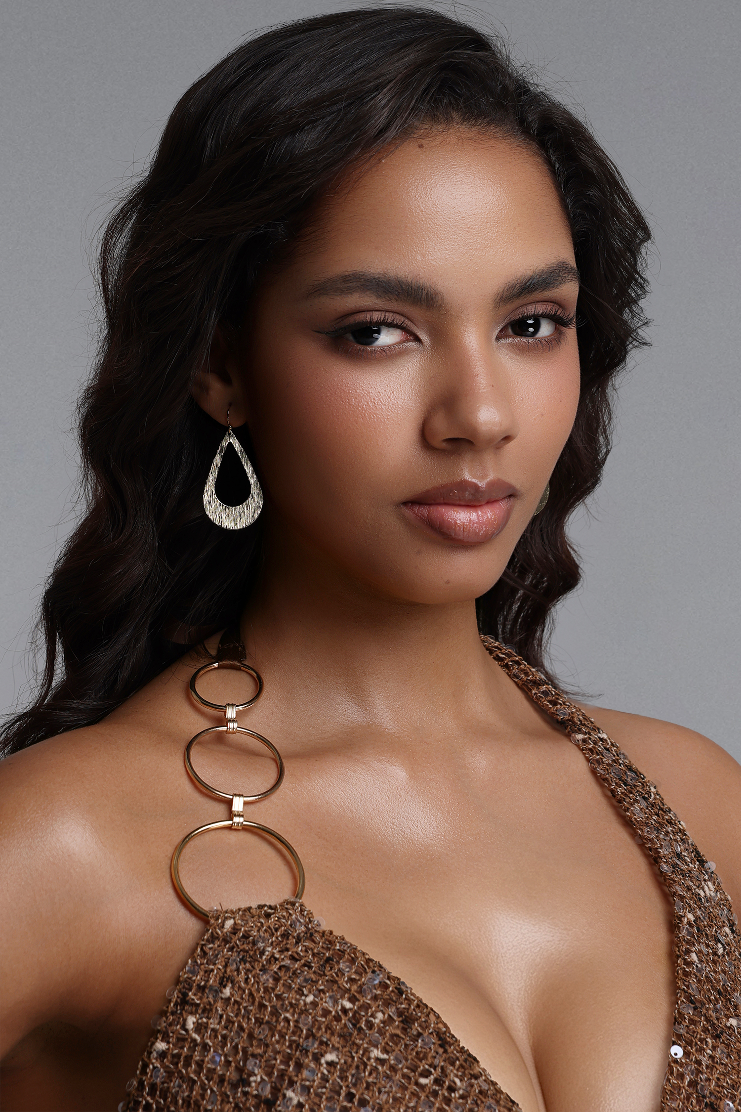 Zalea Hollow Teardrop Brushed Gold Drop Earrings