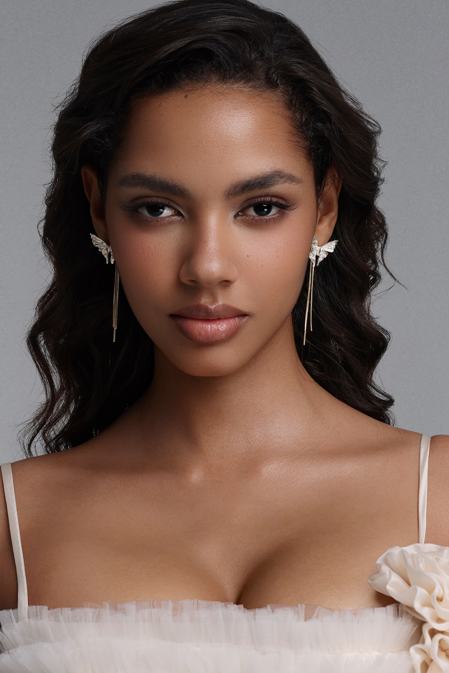 Kivi Diamond Pearl Butterfly Tassel Earrings