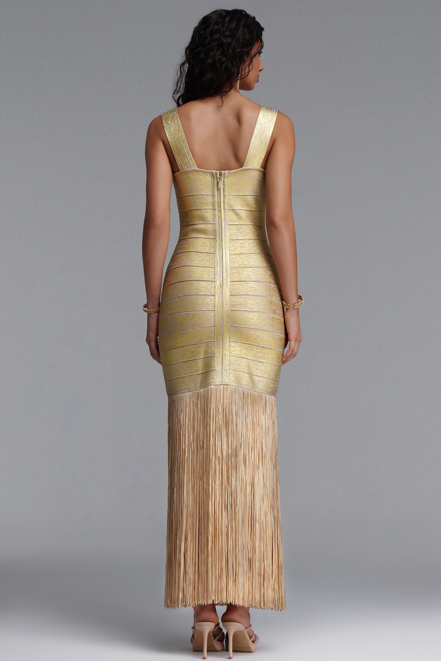 Zerasa Stylish Slim Fit Spaghetti Strap Tassel Bandage Maxi Dress