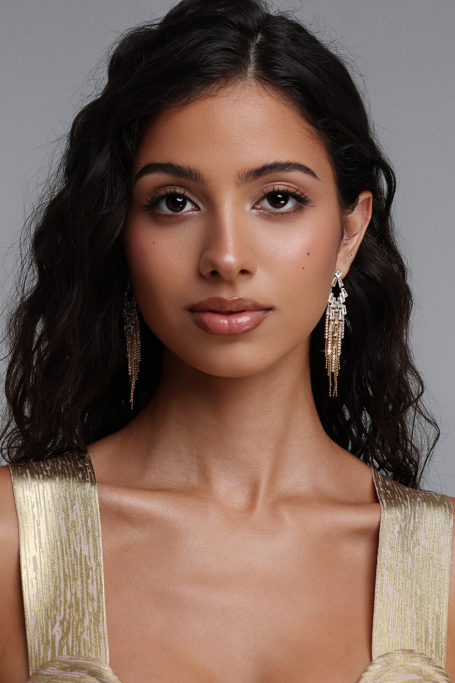 Pansy Baguette Diamond MultiStrand Bead Long Tassel Drop Earrings