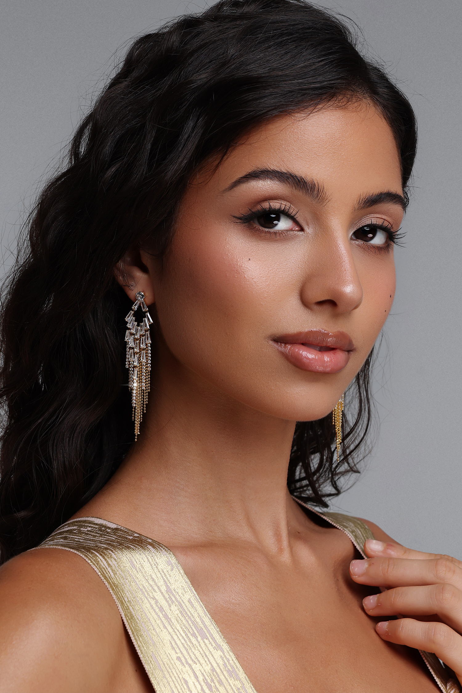 Pansy Baguette Diamond MultiStrand Bead Long Tassel Drop Earrings