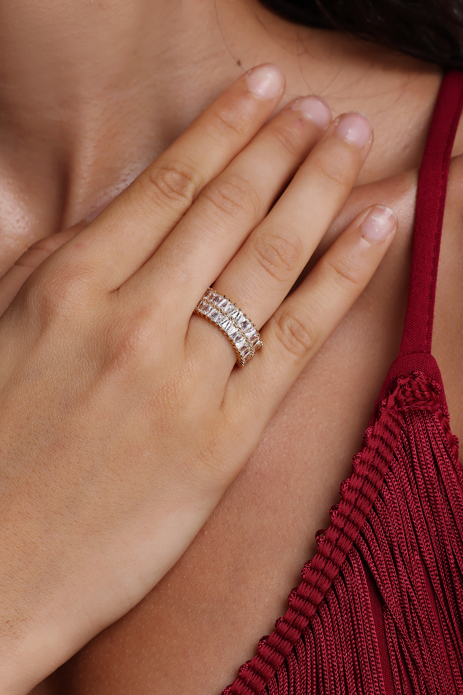 Teray Double Layer Baguette Diamond Full Stone Ring