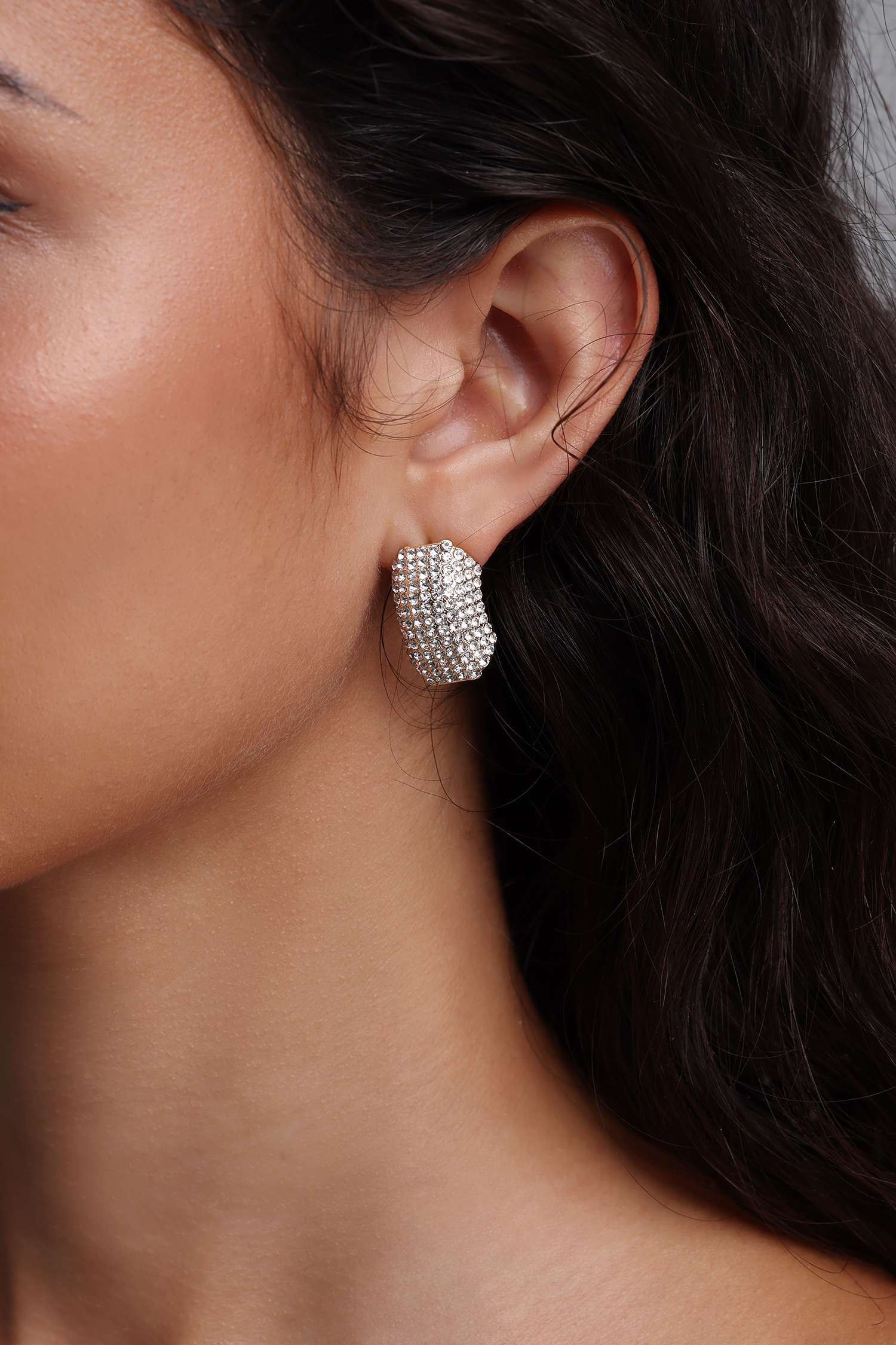 Roline Full Pave Diamond Irregular Square Stud Earrings