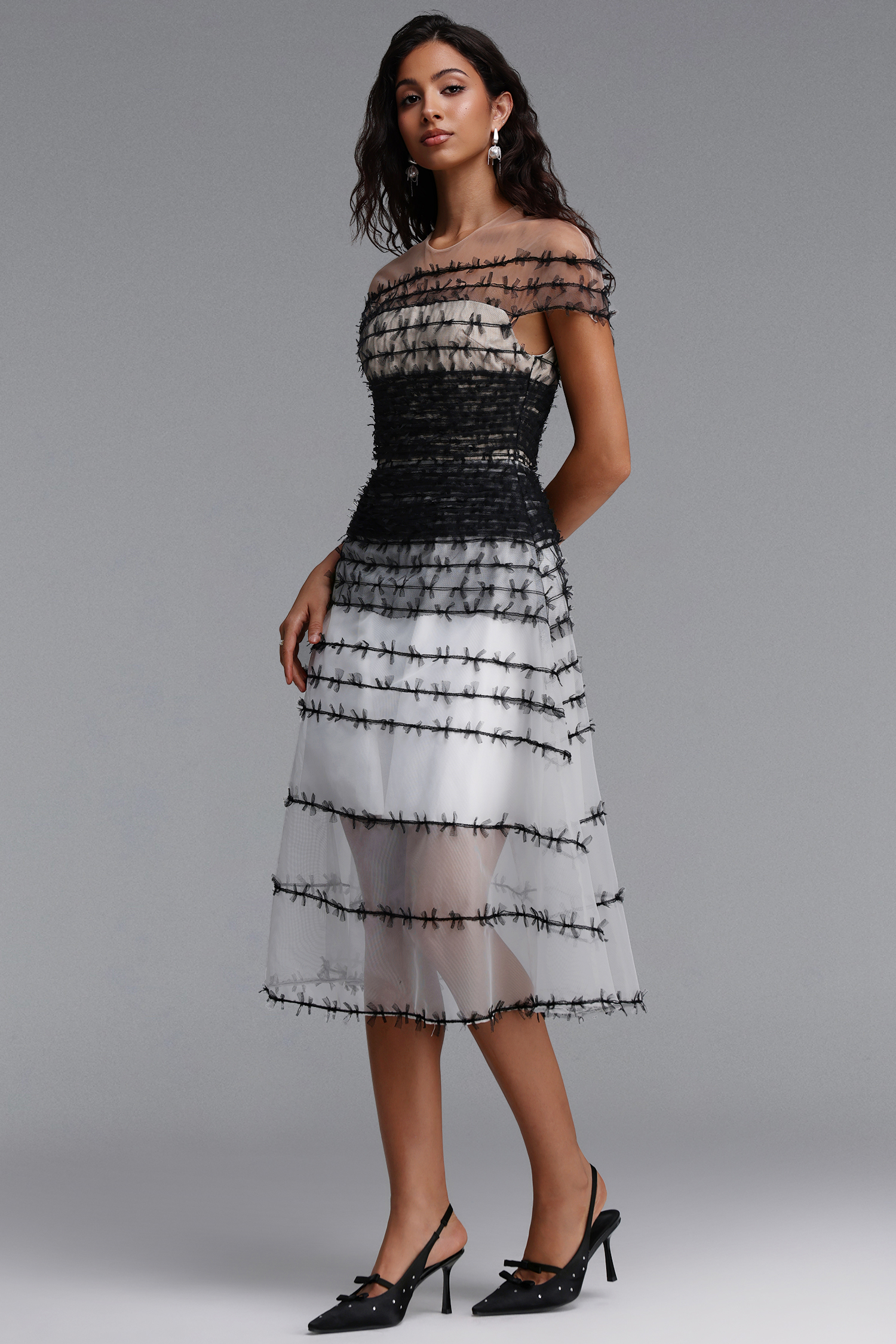 Gertie Elegant Contour Off-Shoulder Color Block Maxi Dress