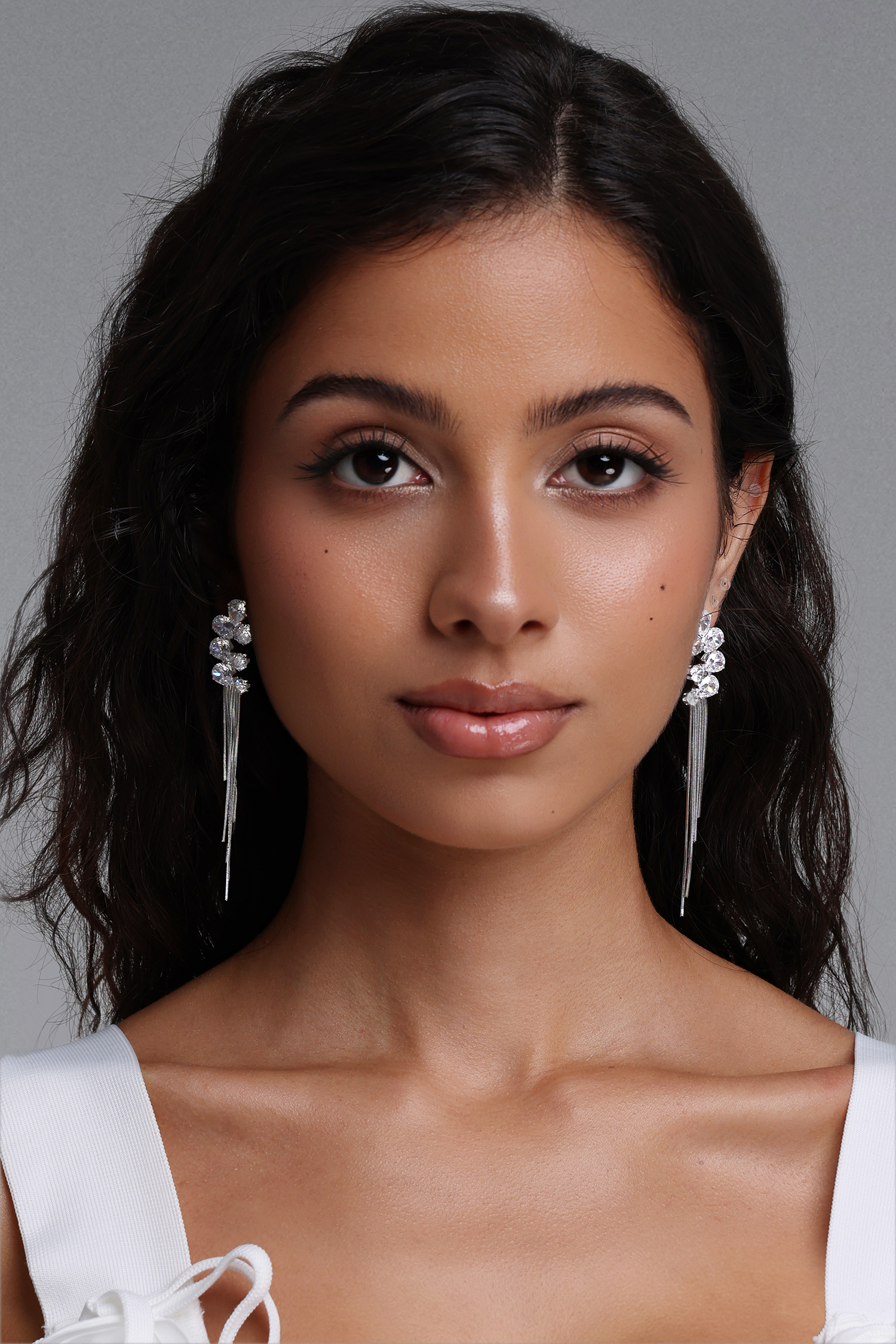 Elspeth Teardrop Diamond Irregular Long Tassel Drop Earrings