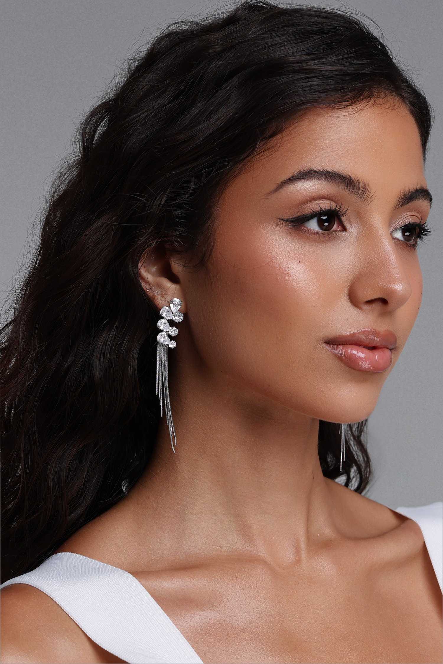 Elspeth Teardrop Diamond Irregular Long Tassel Drop Earrings