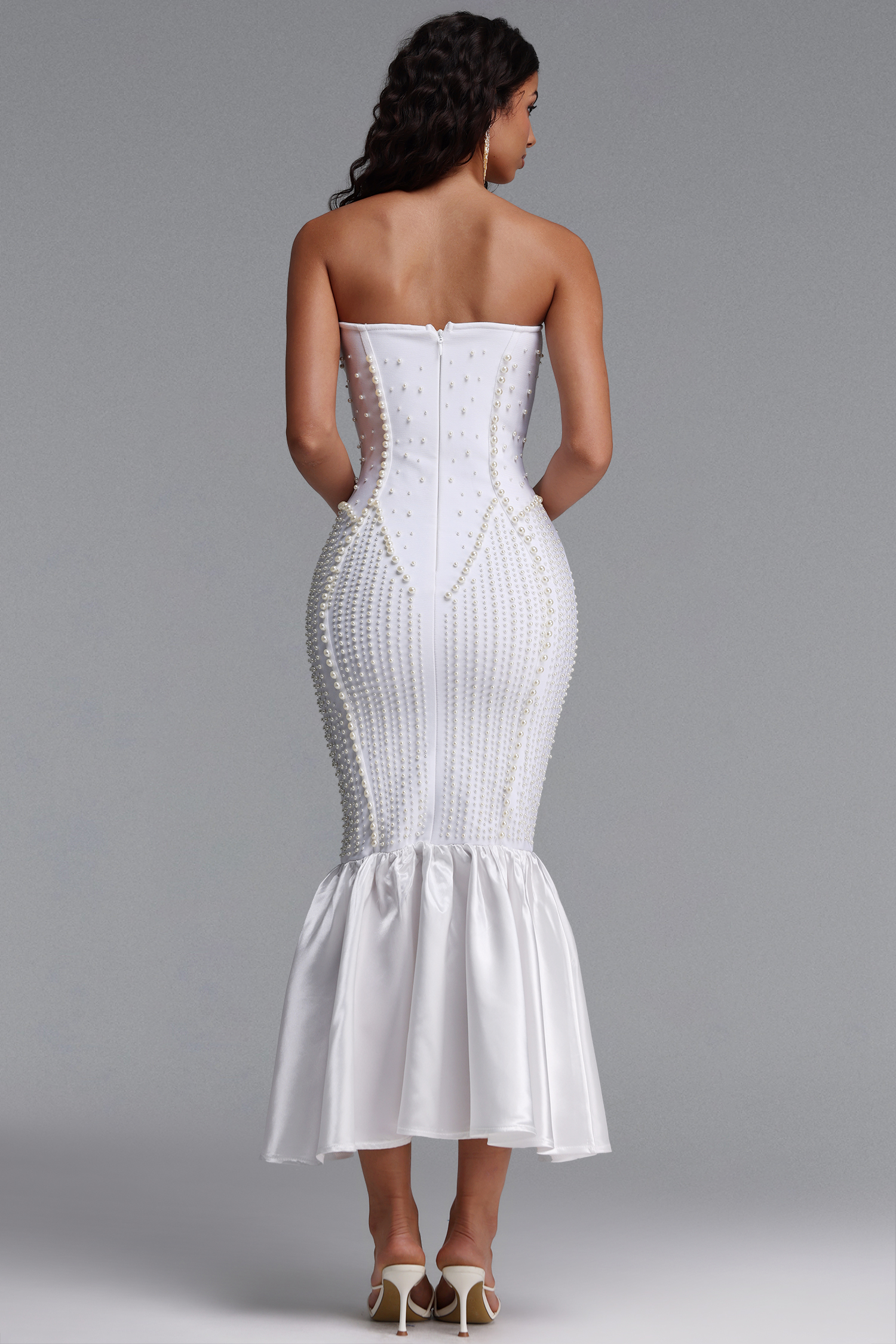 Stacy Exquisite Slim Fit Strapless Pearl Embellished Mermaid Bandage Maxi Dress