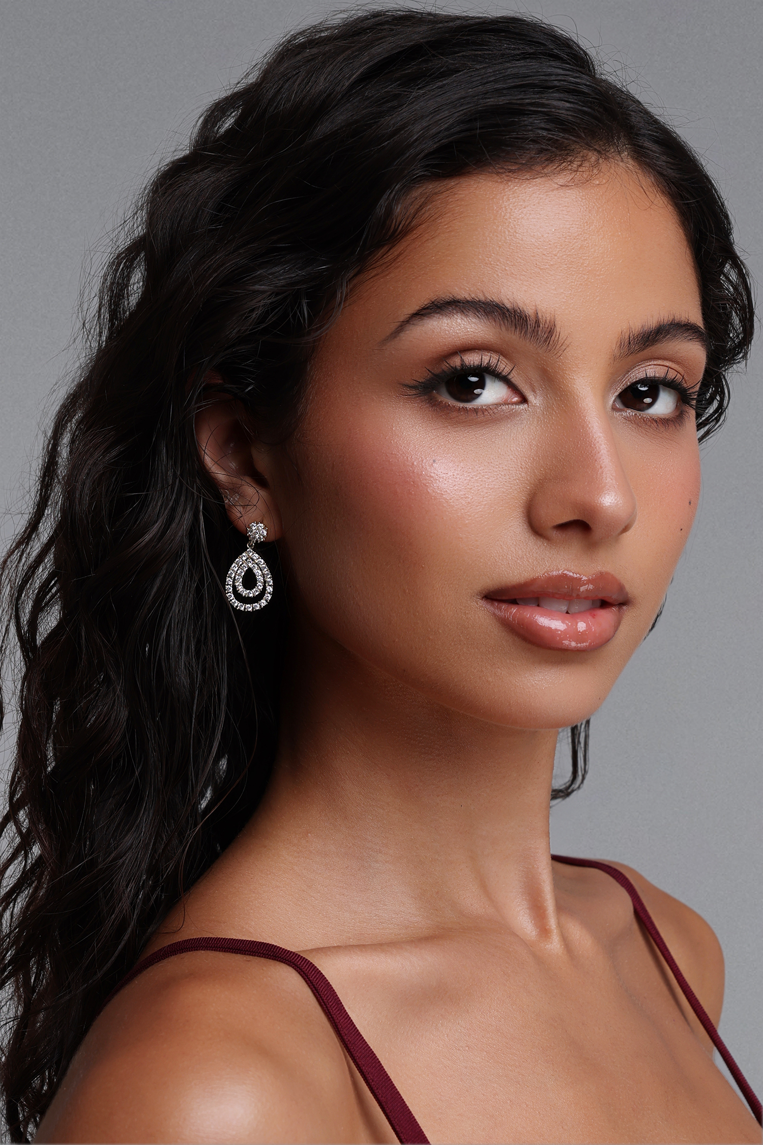 Villa Double Layer Diamond Hollow Teardrop Drop Gold Earrings