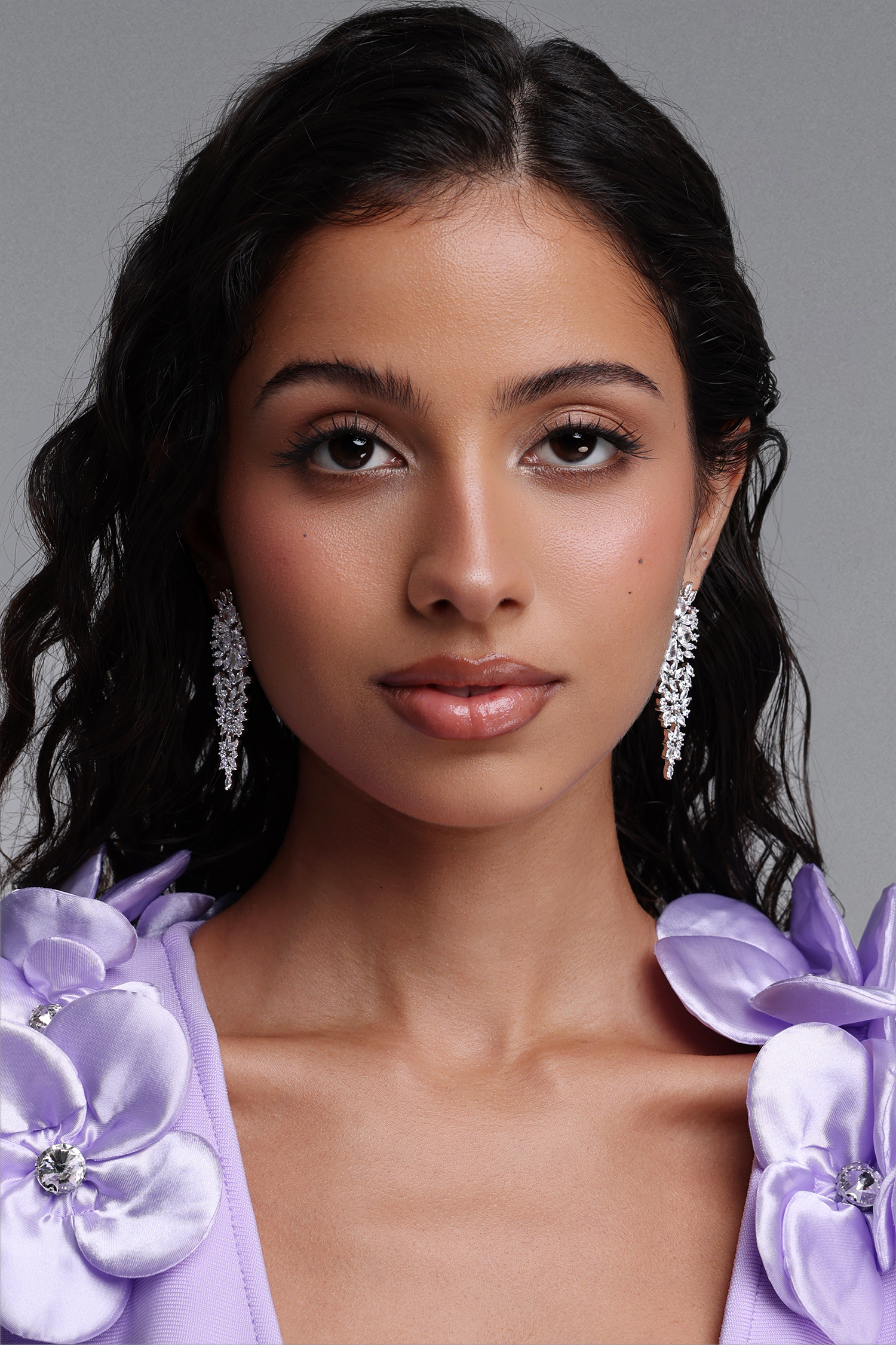 Sada Silver Multi Layer Diamond Long Waterfall Drop Earrings