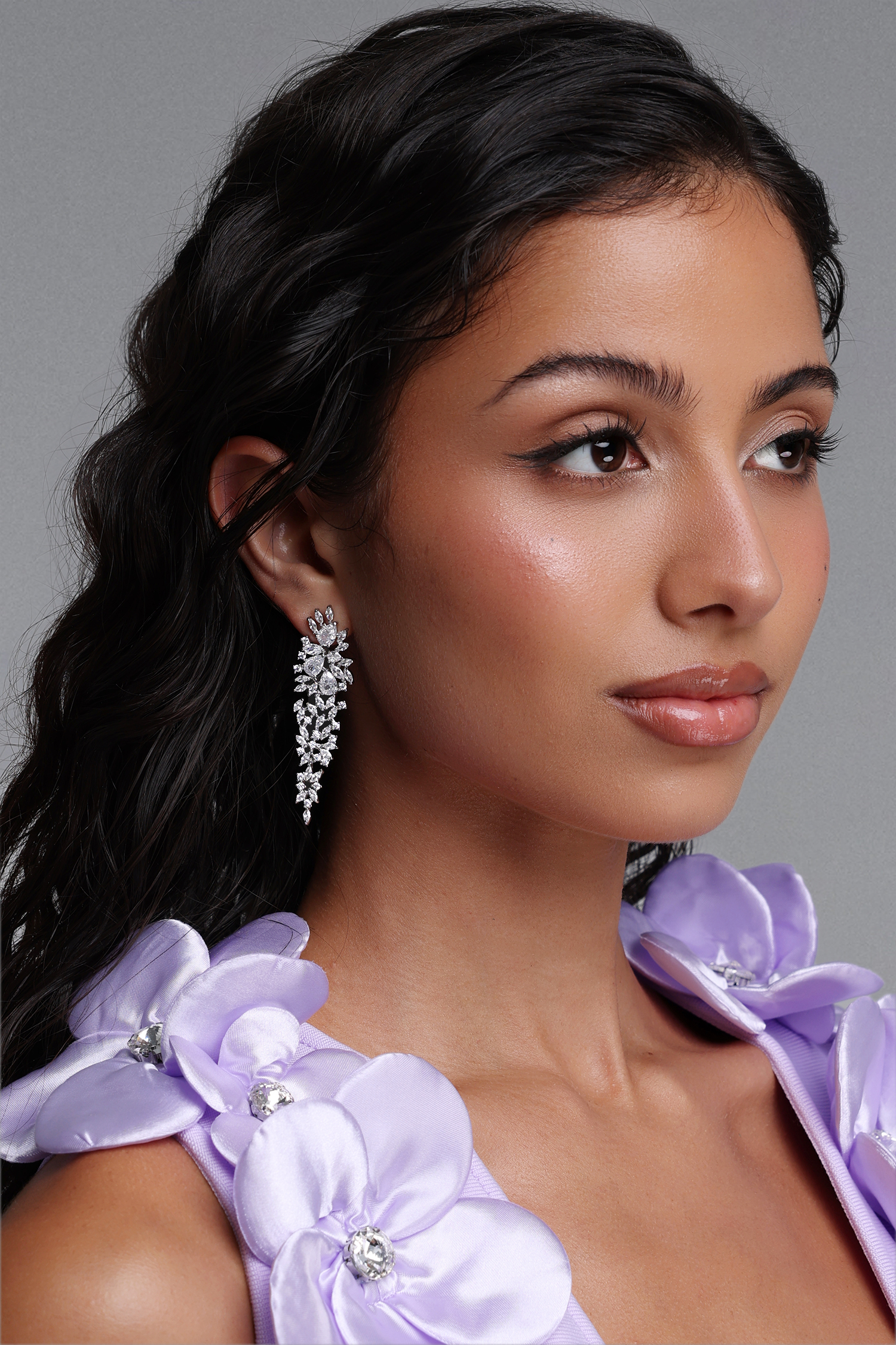 Sada Silver Multi Layer Diamond Long Waterfall Drop Earrings