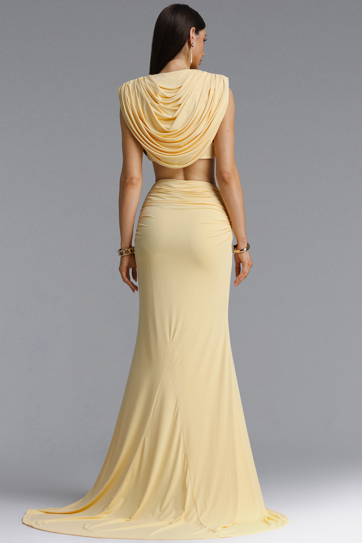 Gerianna Chic Sophisticated Draped Crop Top High Waist Ruched Set